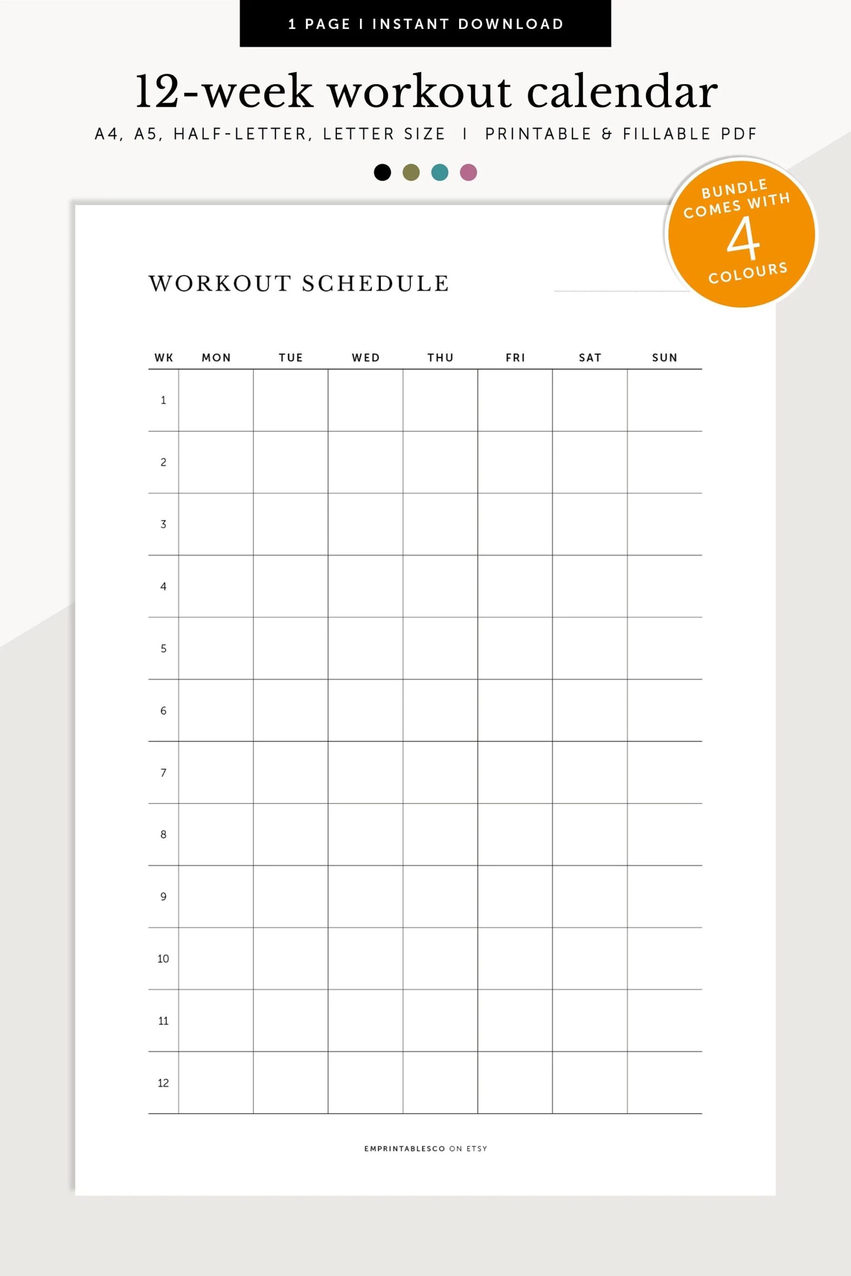 Blank Worout Calendar 2025