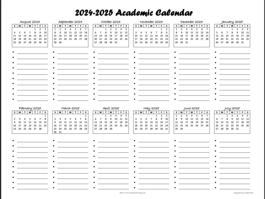 2024 2025 Academic Calendar dot 8 5x11 Instant PDF Download Etsy