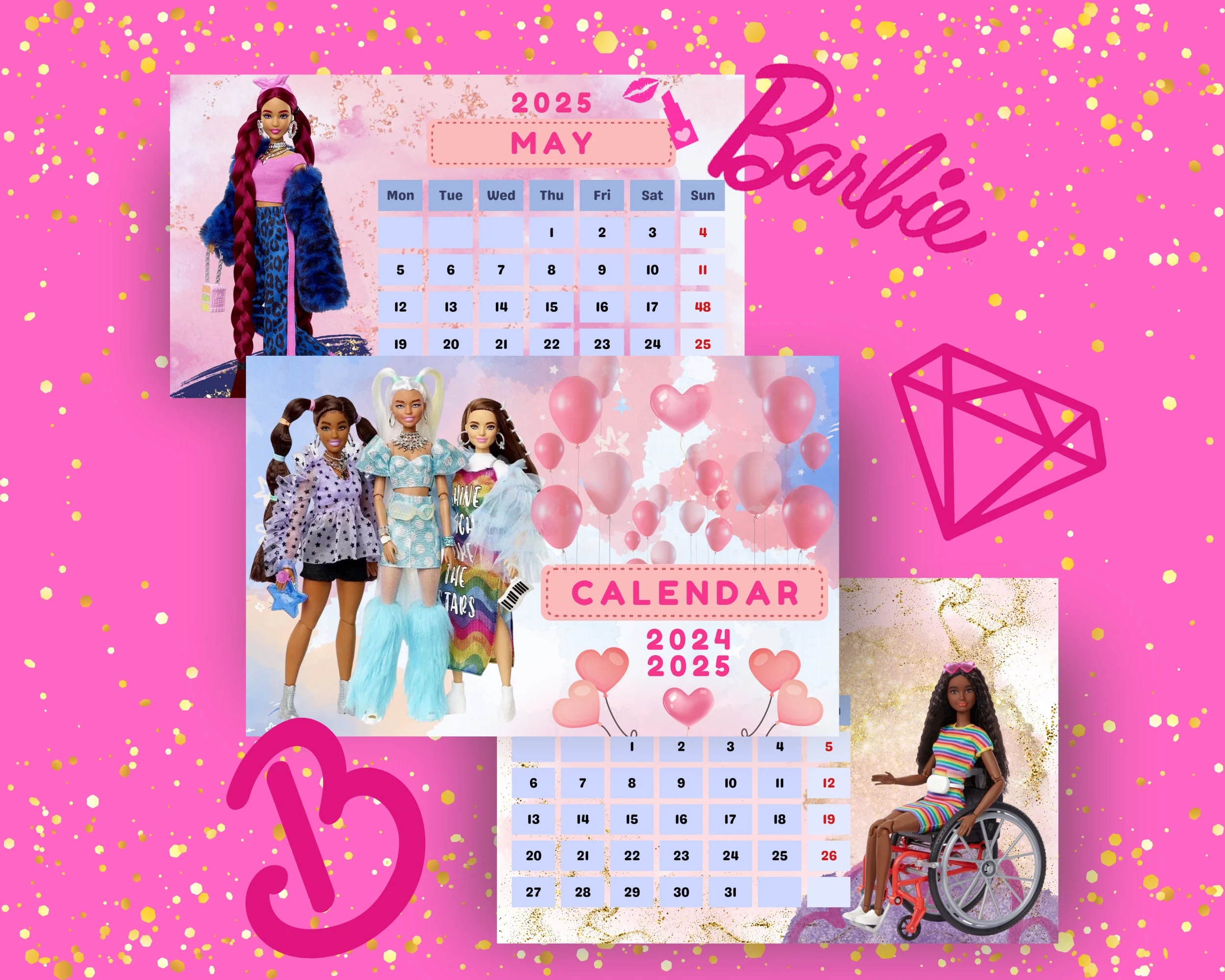 2024 2025 Barbie Desk Calendar Printable Calendar Barbie Calendar Barbie Printable Calendar Digital Calender Etsy UK