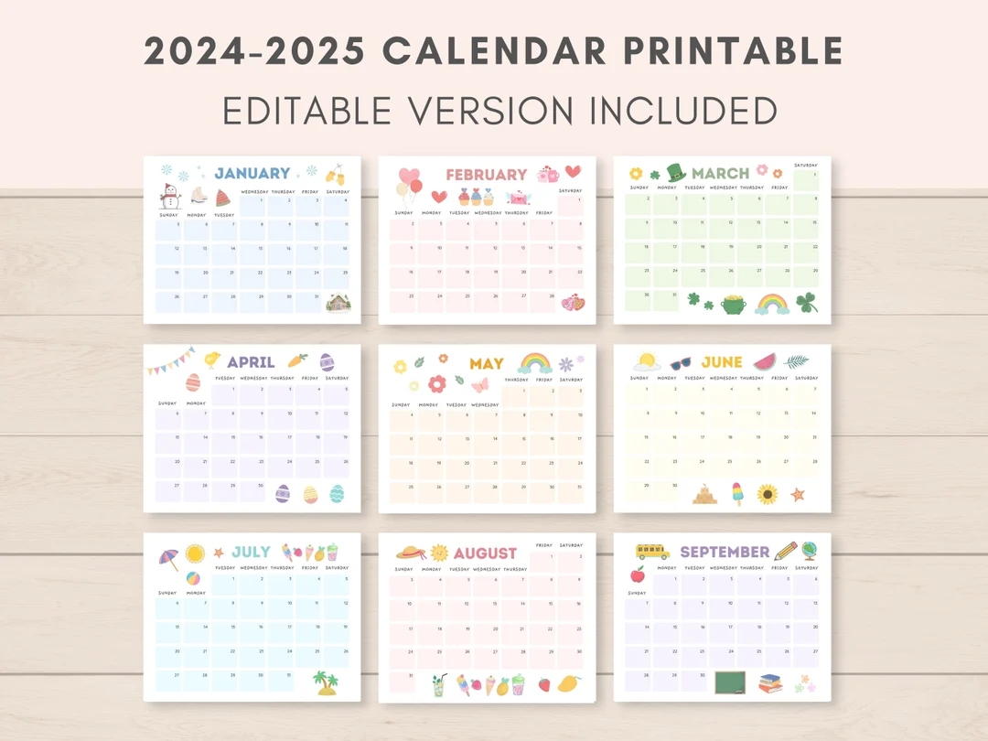2024 2025 Calendar Printable Printable Calendar Editable Calendar 2024 Calendar 2025 Calendar 2024 2025 Planner Monthly Calendar PDF Etsy