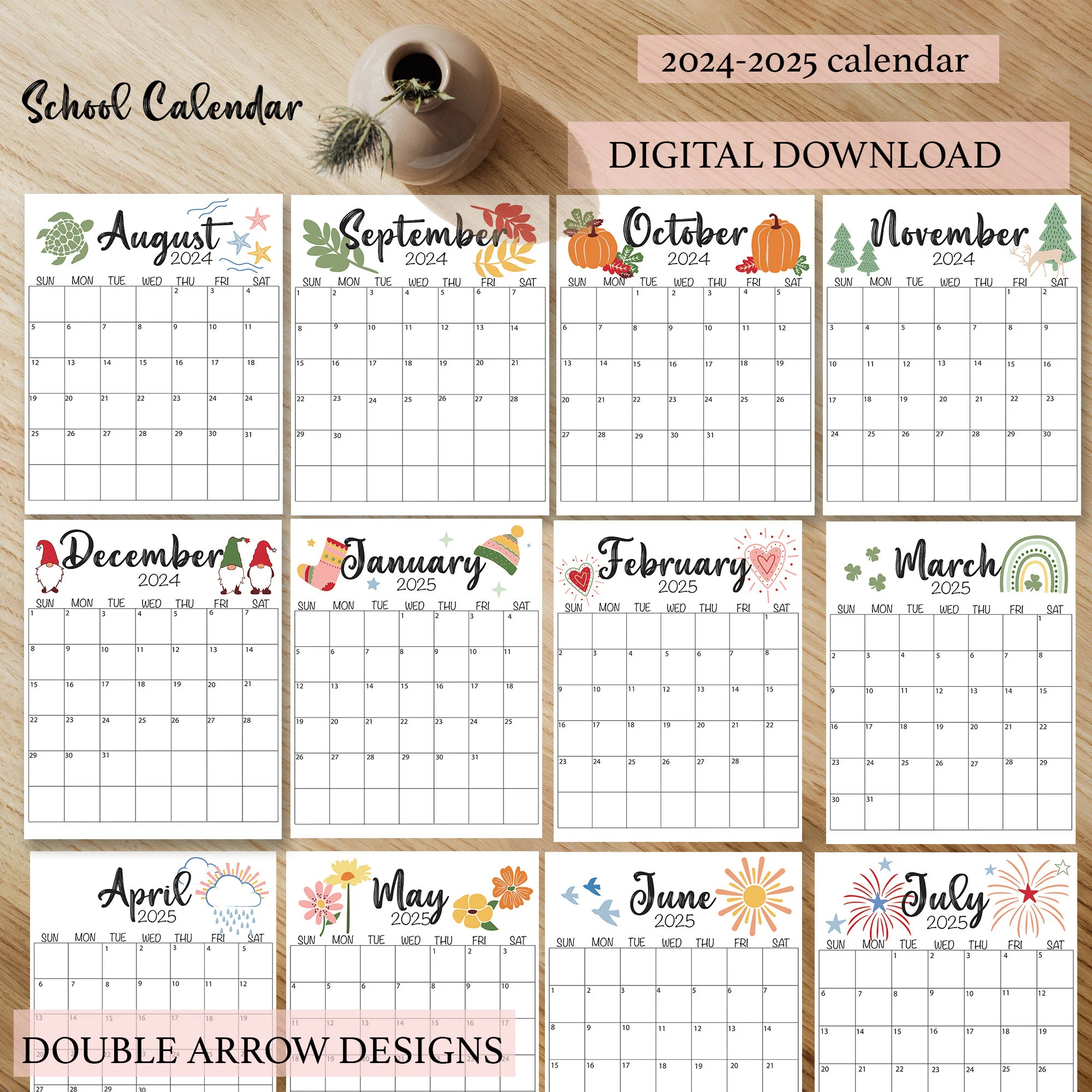 2024 2025 Calendar Printable School Calendar 24 25 Calendar Printable 2024 2025 Monthly Calendar Printable instant Calendar Download Etsy