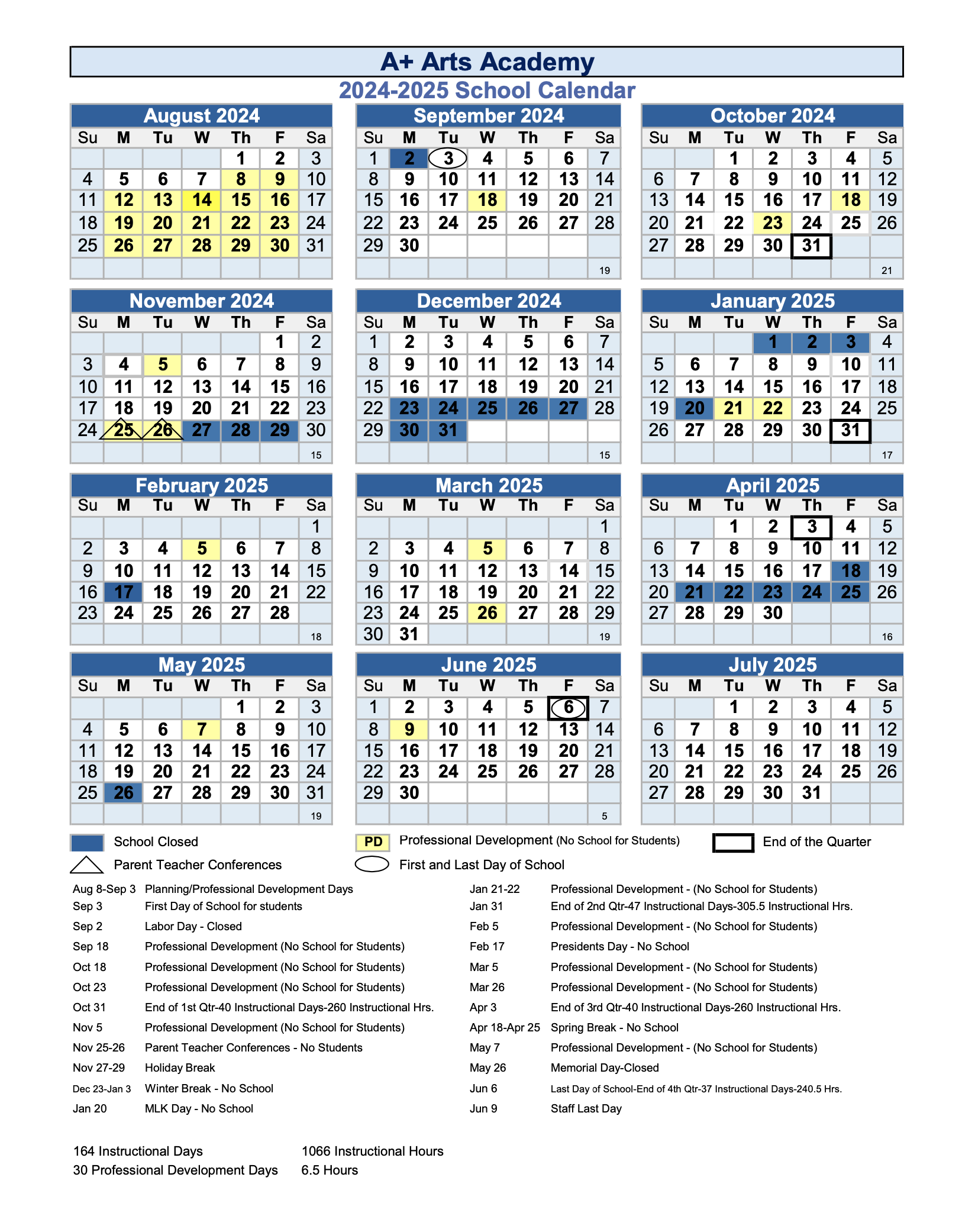 2024 2025 School Calendar A Arts Academy