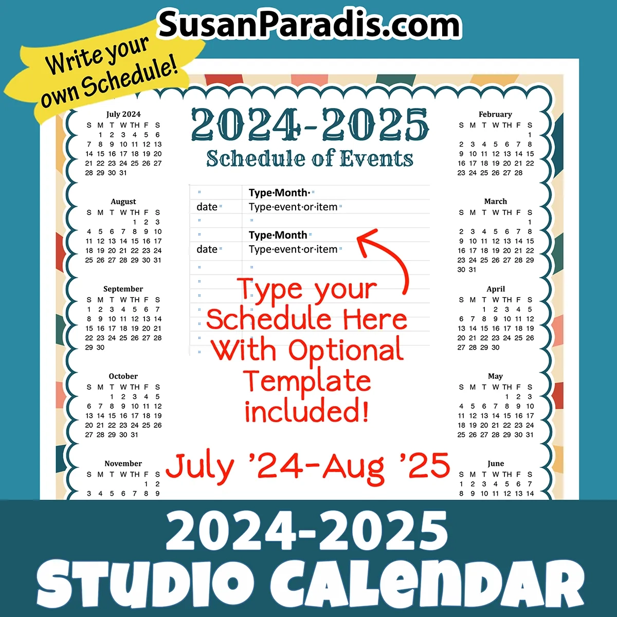 2024 2025 Studio Calendar Susan Paradis Piano Teaching Resources