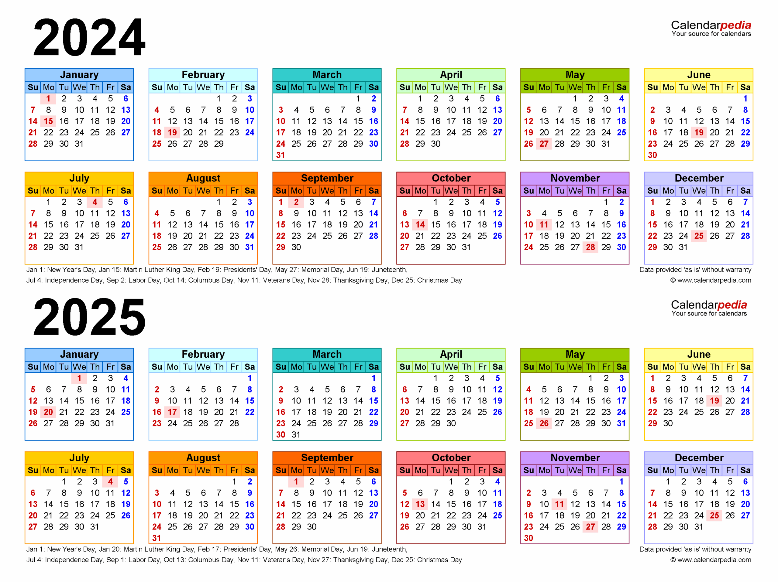 2024 2025 Two Year Calendar Free Printable PDF Templates