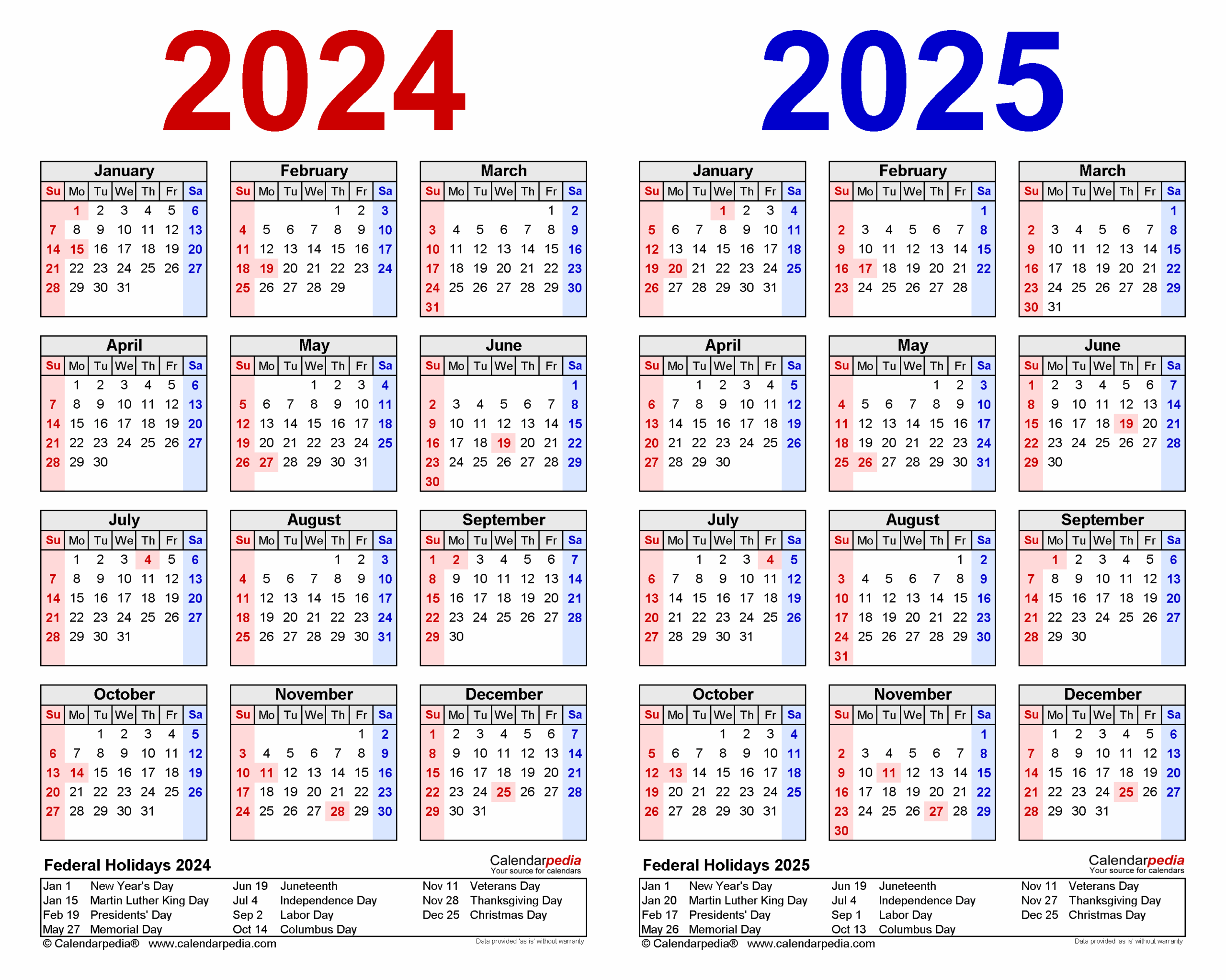 2024 2025 Two Year Calendar Free Printable PDF Templates