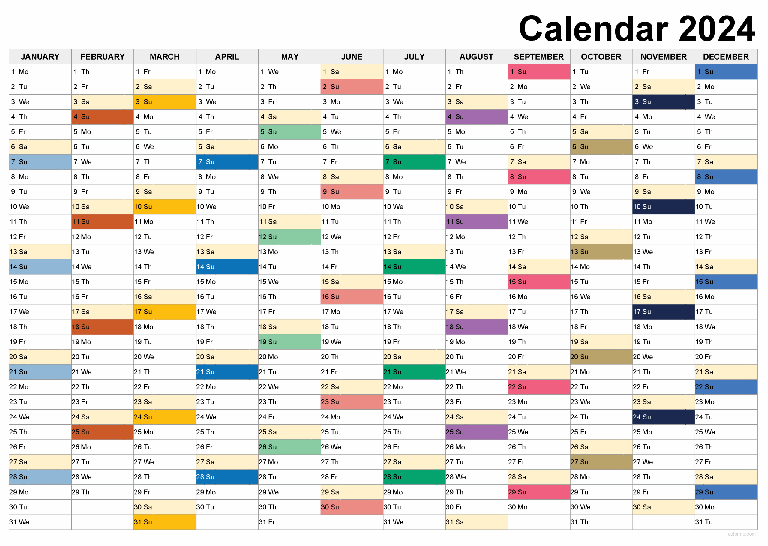 Excel 2025 Horizontal Annual Blank Calendar