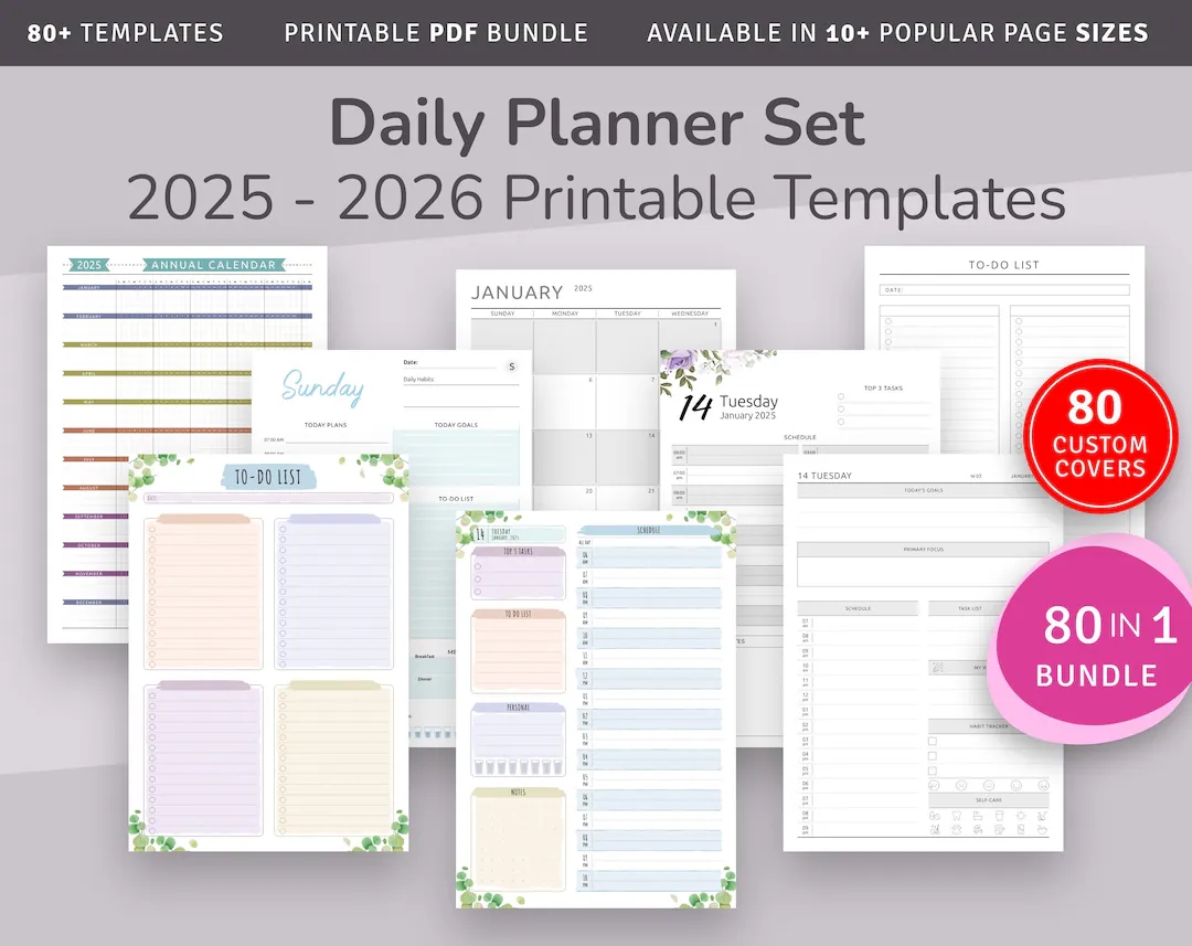 2025 2026 Daily Hourly Planner Templates Pack Printable Daily Agenda Templates 80 In 1 Bundle Instant Download Printable PDF Etsy