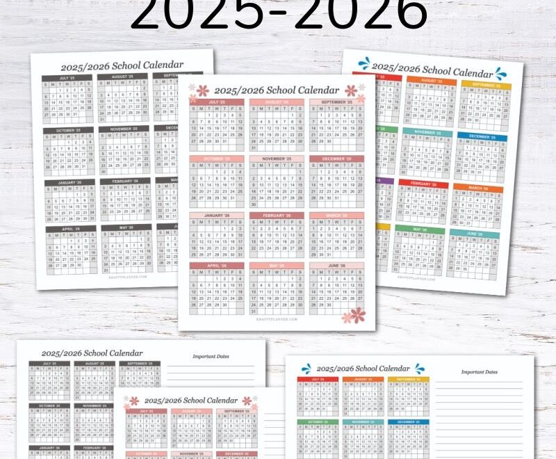 2025 2026 School Calendar Printables Krafty Planner