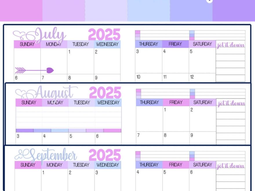 2025 2026 Two Pages Per Month Calendar Loolavender Color