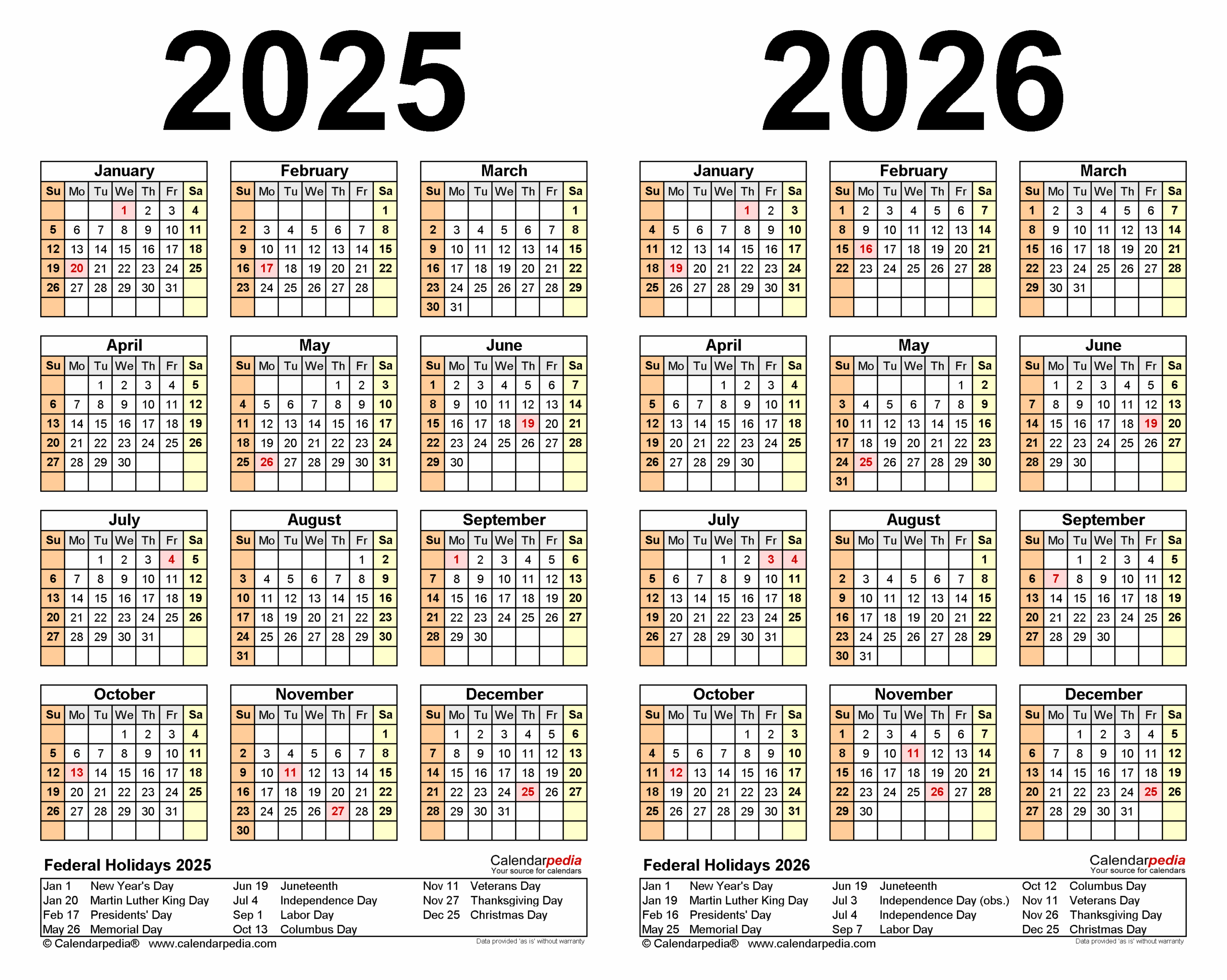 2025 2026 Two Year Calendar Free Printable Excel Templates