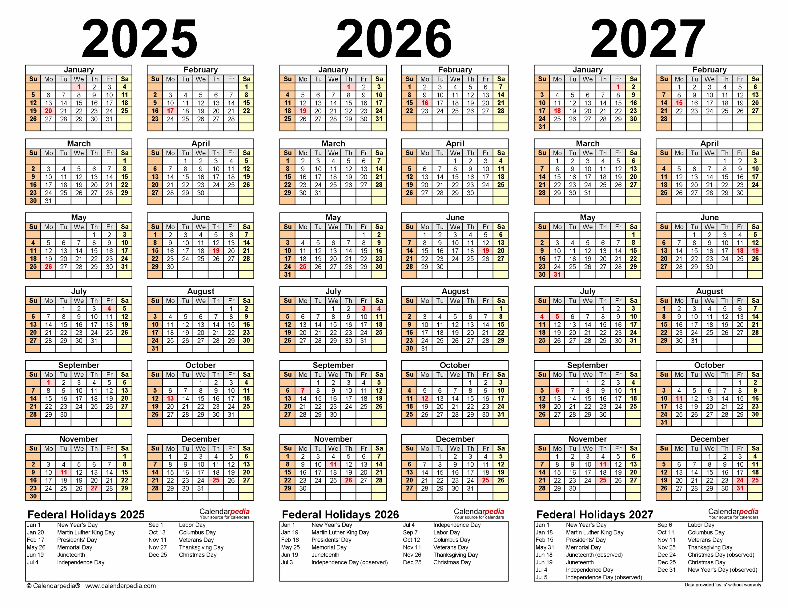 Blank Federal Calendars 2025