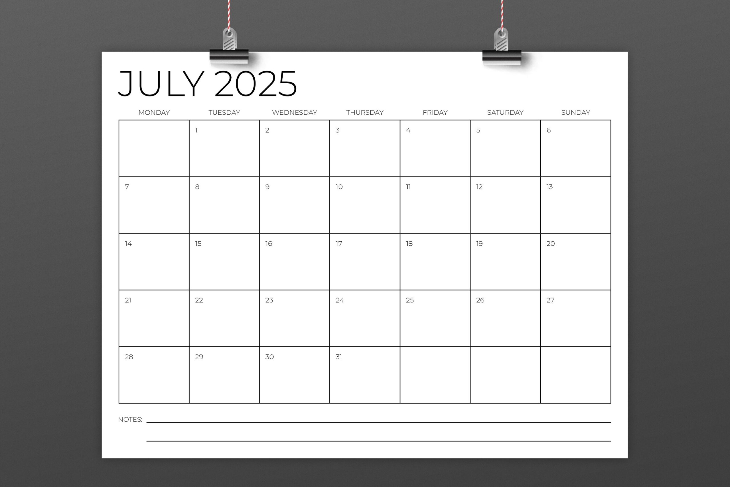 2025 8 5 X 11 Inch MON SUN Calendar
