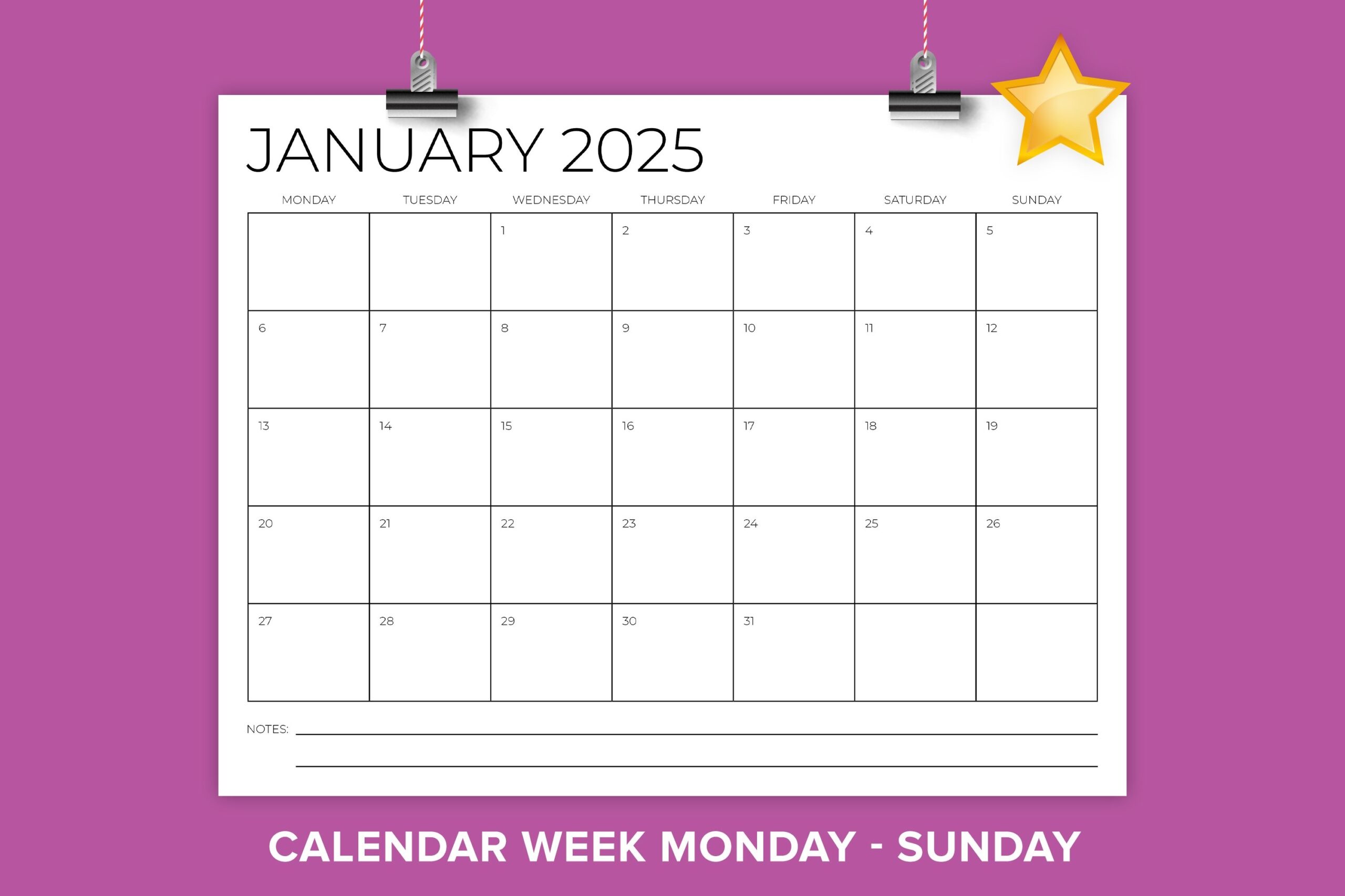 2025 8 5 X 11 Inch MON SUN Calendar