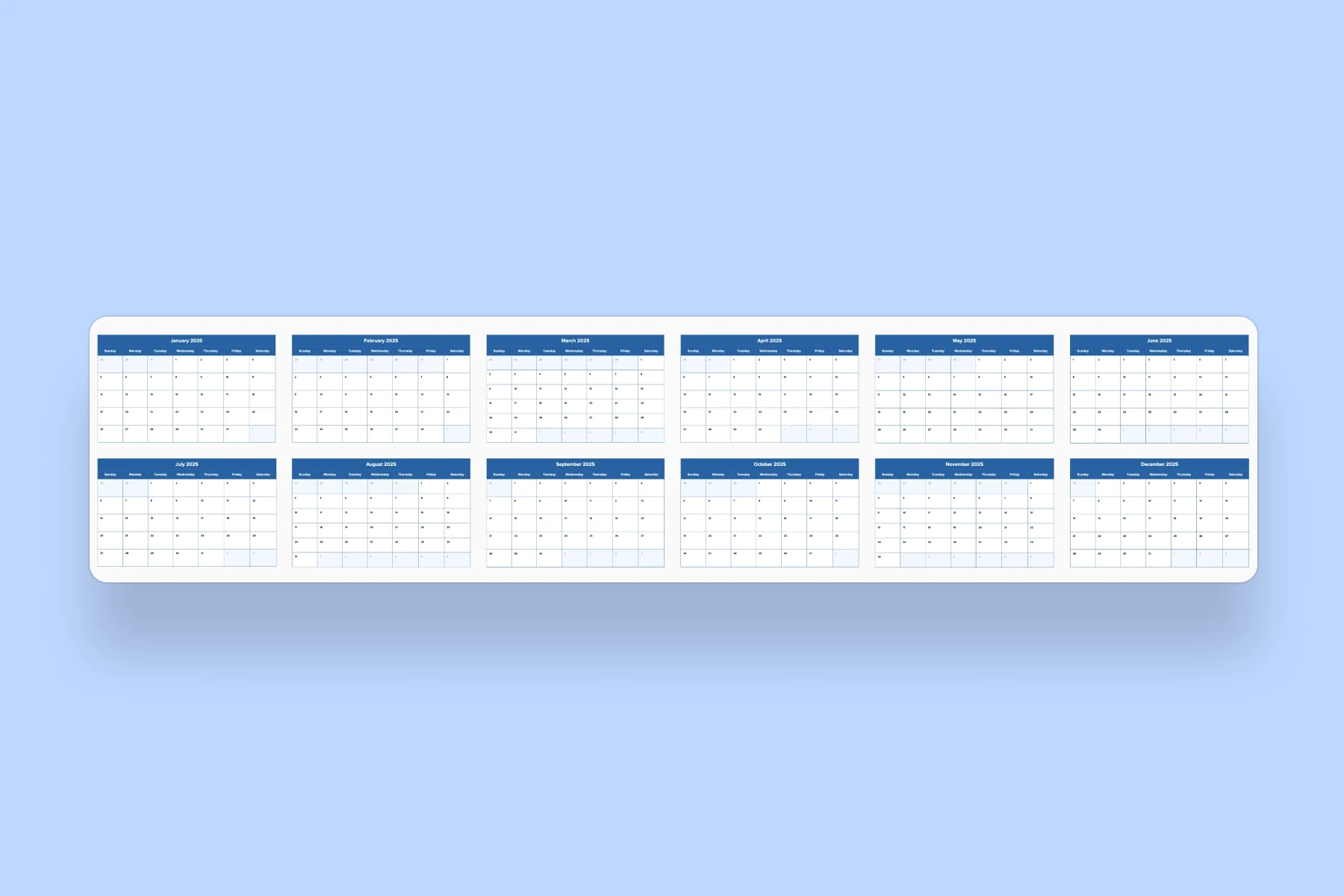 2025 Blank Calendar Grid
