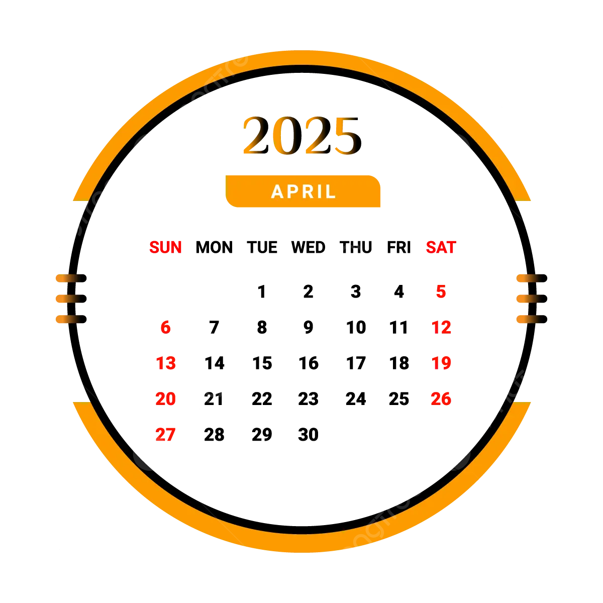 2025 April Month Calendar Yellow And Black Vector Monthly Calendar Calendar April 2025 PNG And Vector With Transparent Background For Free Download