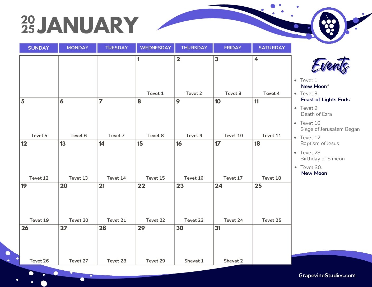 2025 Biblical Calendar Digital Set Grapevine Studies
