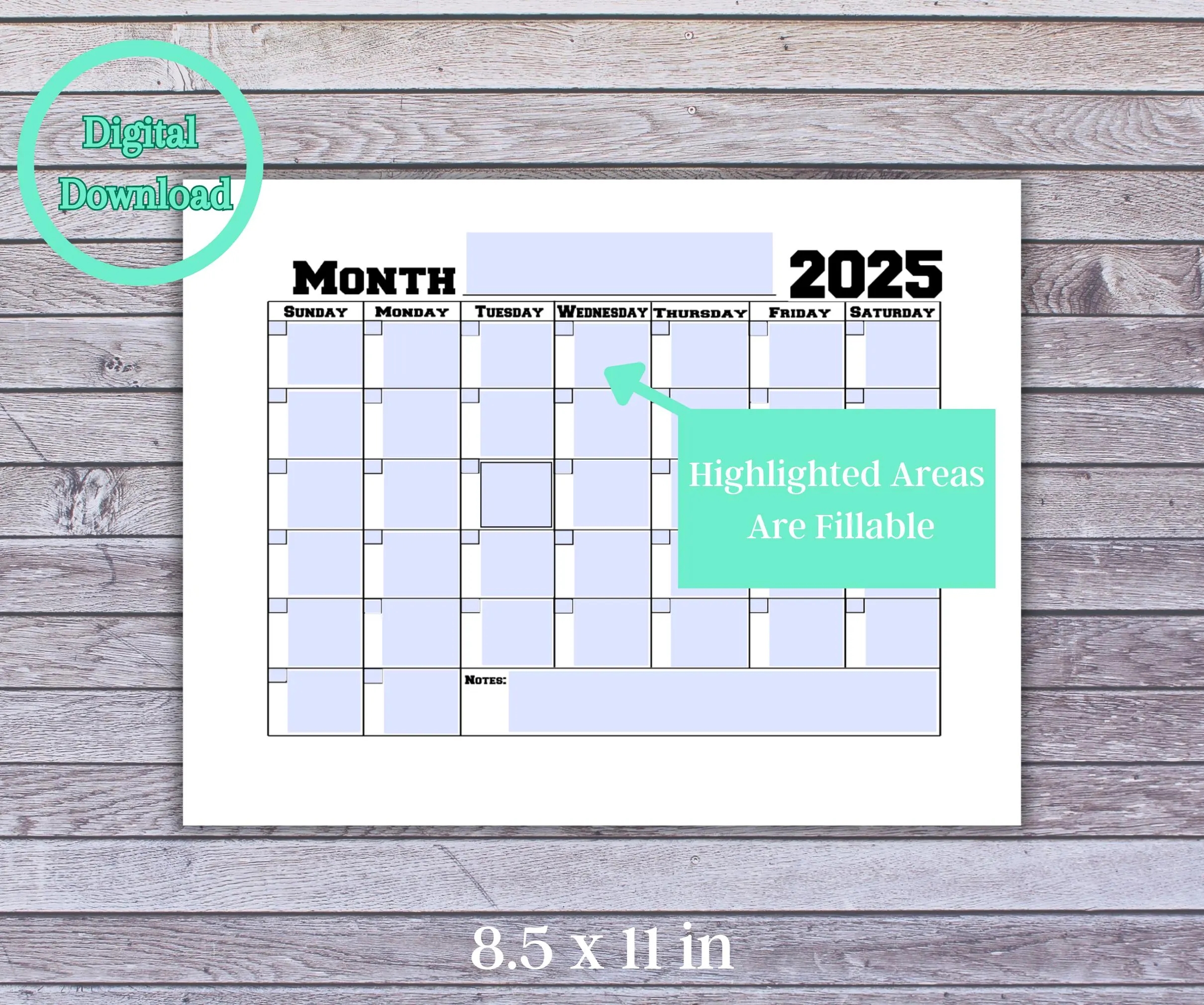 Blank 2025 Calendar Monthly