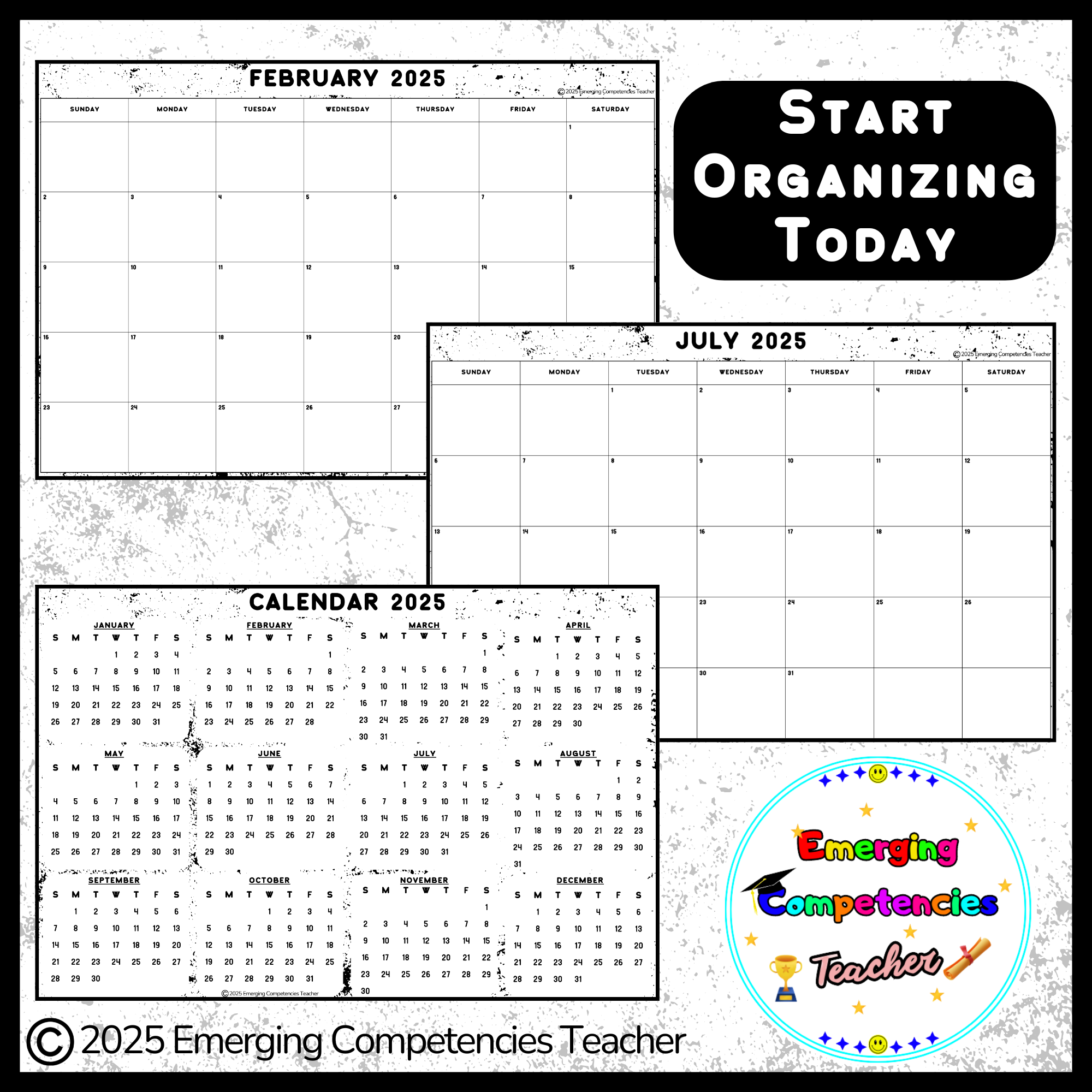 Blank 2025 Monthly Calendar