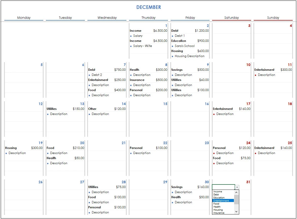 2025 Budget Calendar Excel Template 2025 Excel Calendar For Financial Planning 2025 Budget Calendar Excel Spreadsheet Etsy