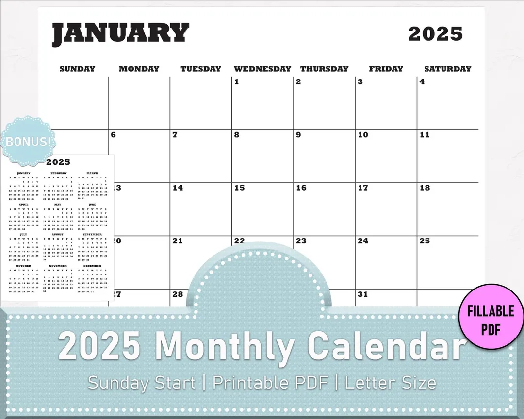 Vertical Blank Monthly Calendar 2025