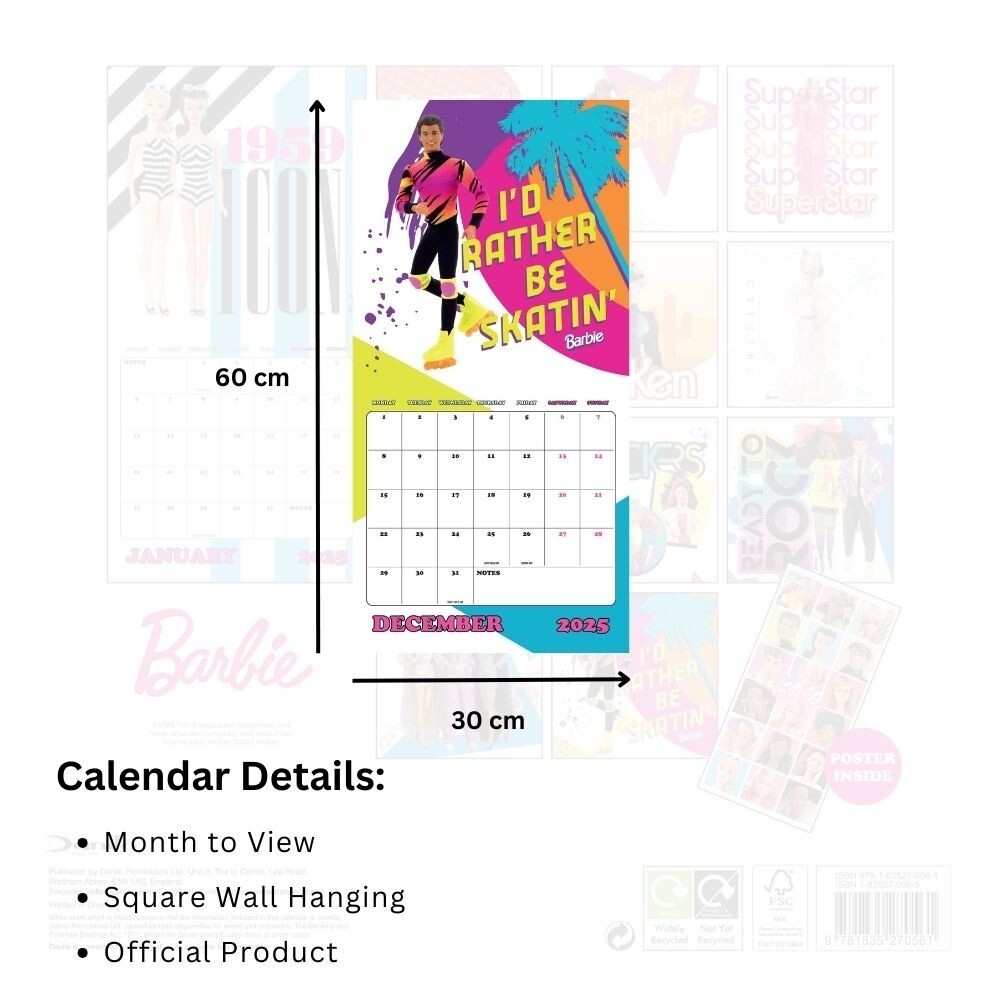 2025 Calendar Barbie Month To View Square Calendar Official Product EBay