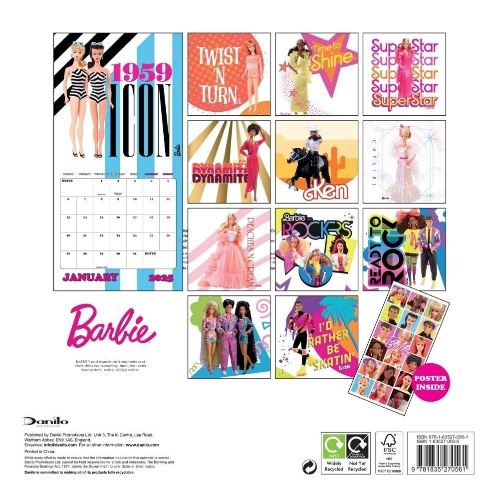 2025 Calendar Barbie Month To View Square Calendar Official Product EBay