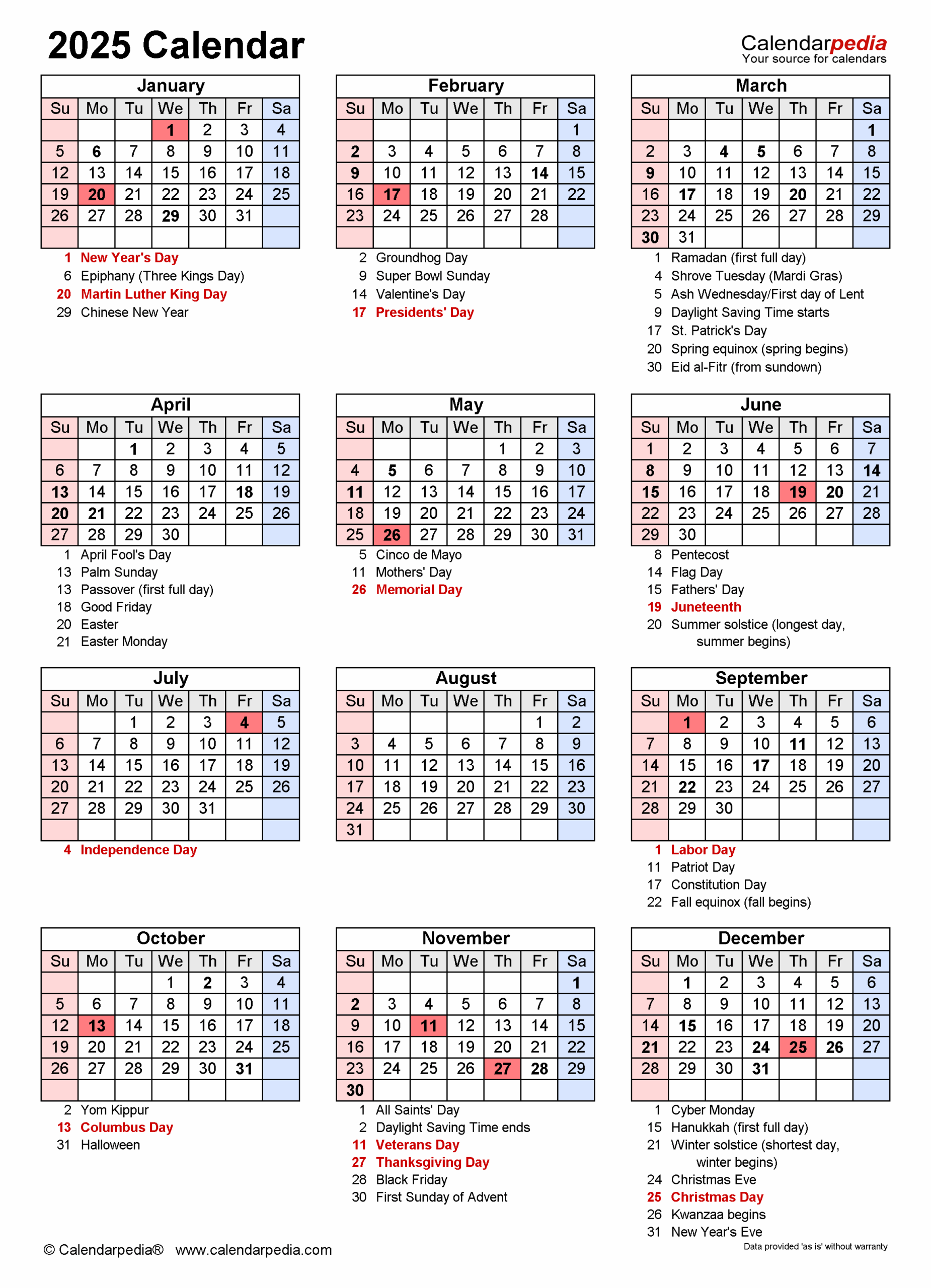 Free Blank 2025 Vacation Calendar Template
