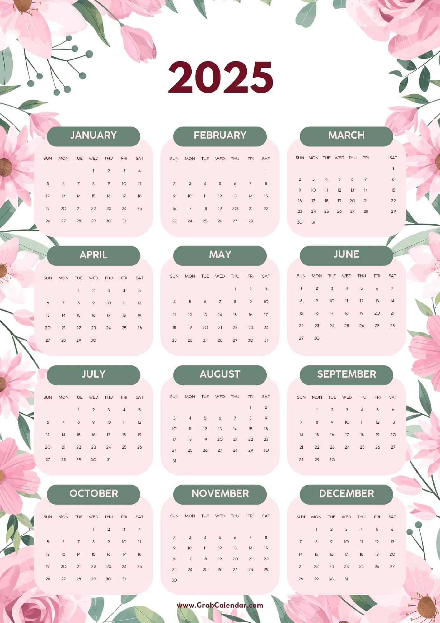 Blank Monthly Calendar 2025 To Print