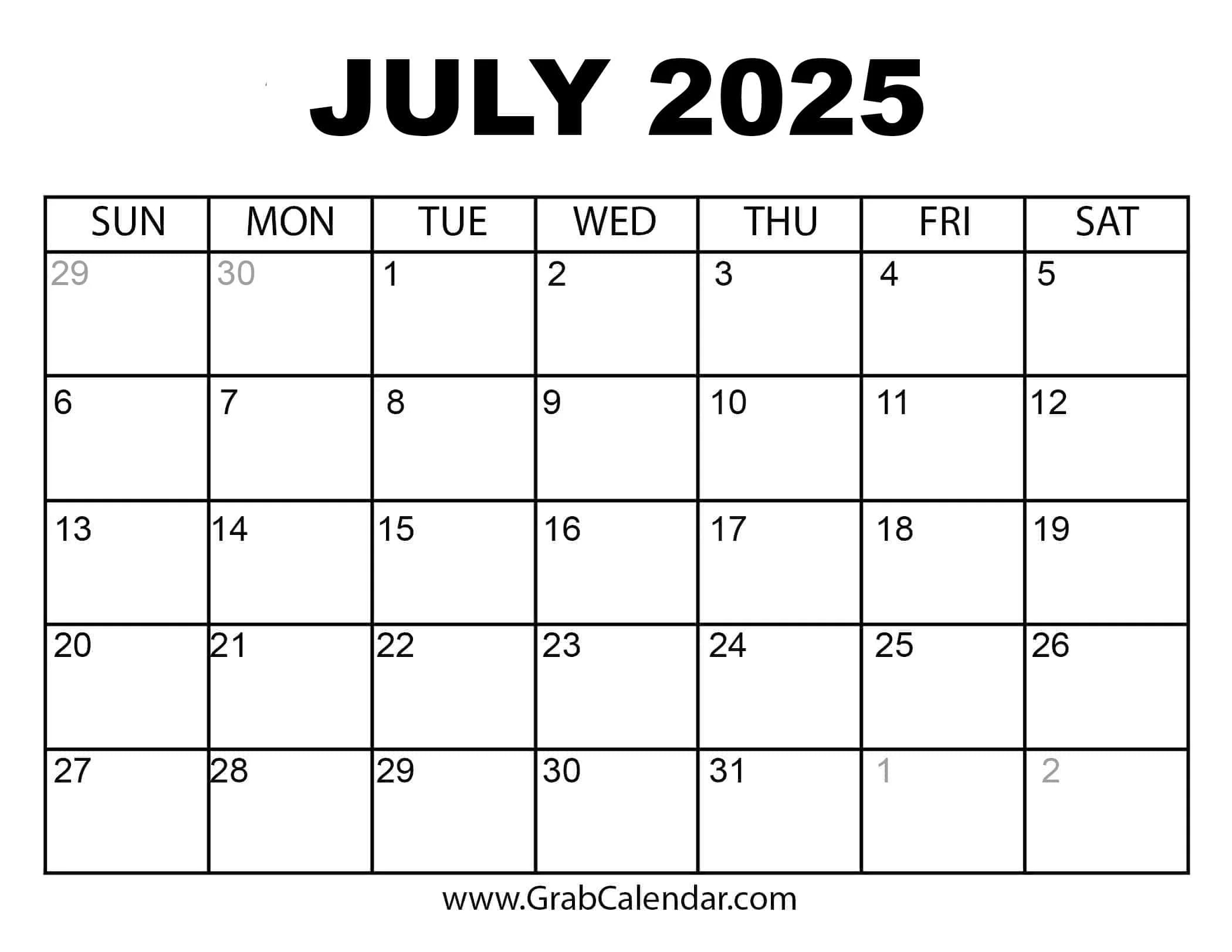 Blank Printable Word Calendar 2025