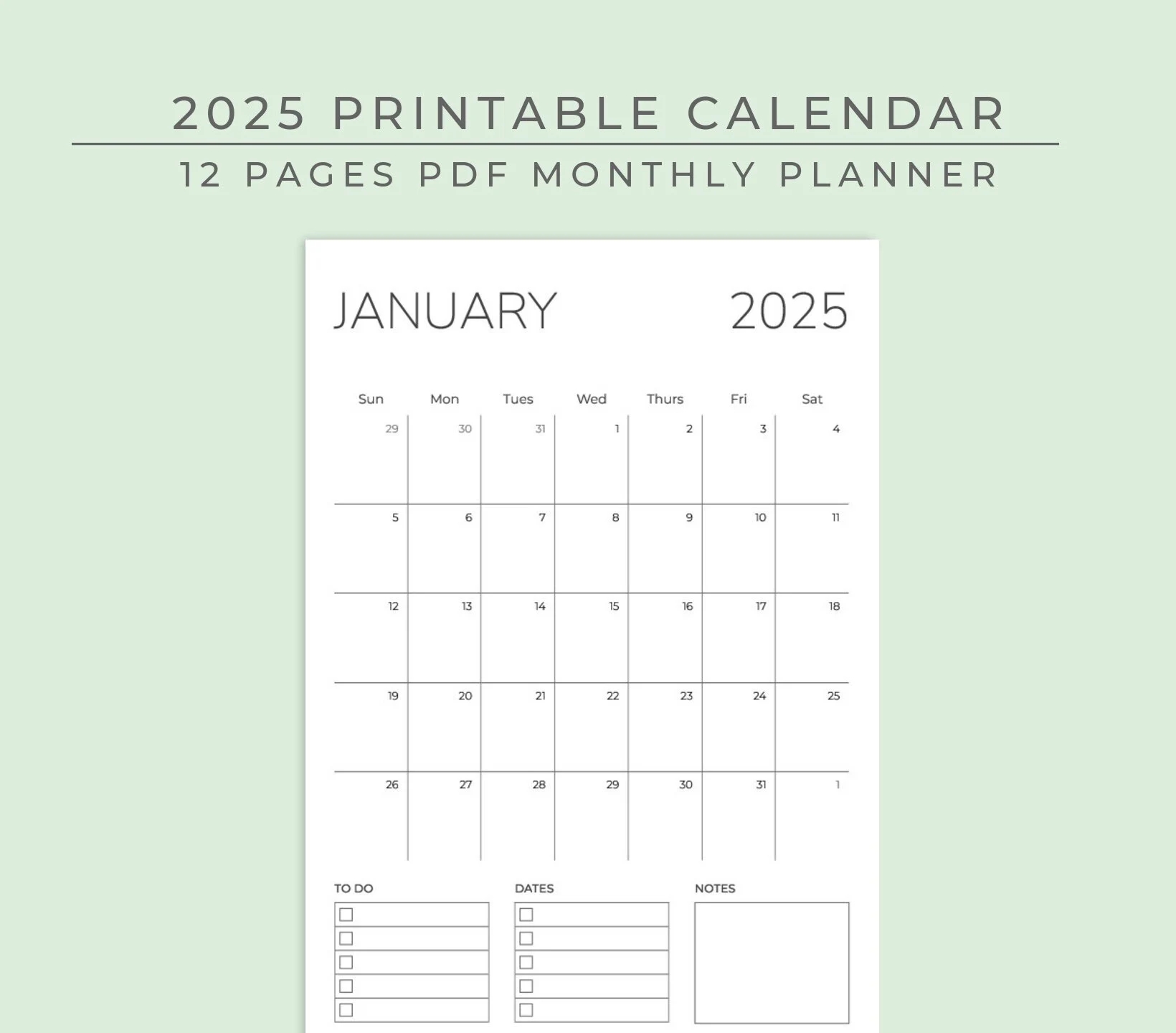 2025 Calendar Monday And Sunday Start Notes Dates And TO DO Lists A4 And US Letter Printing Size Portrait And Landscape Etsy