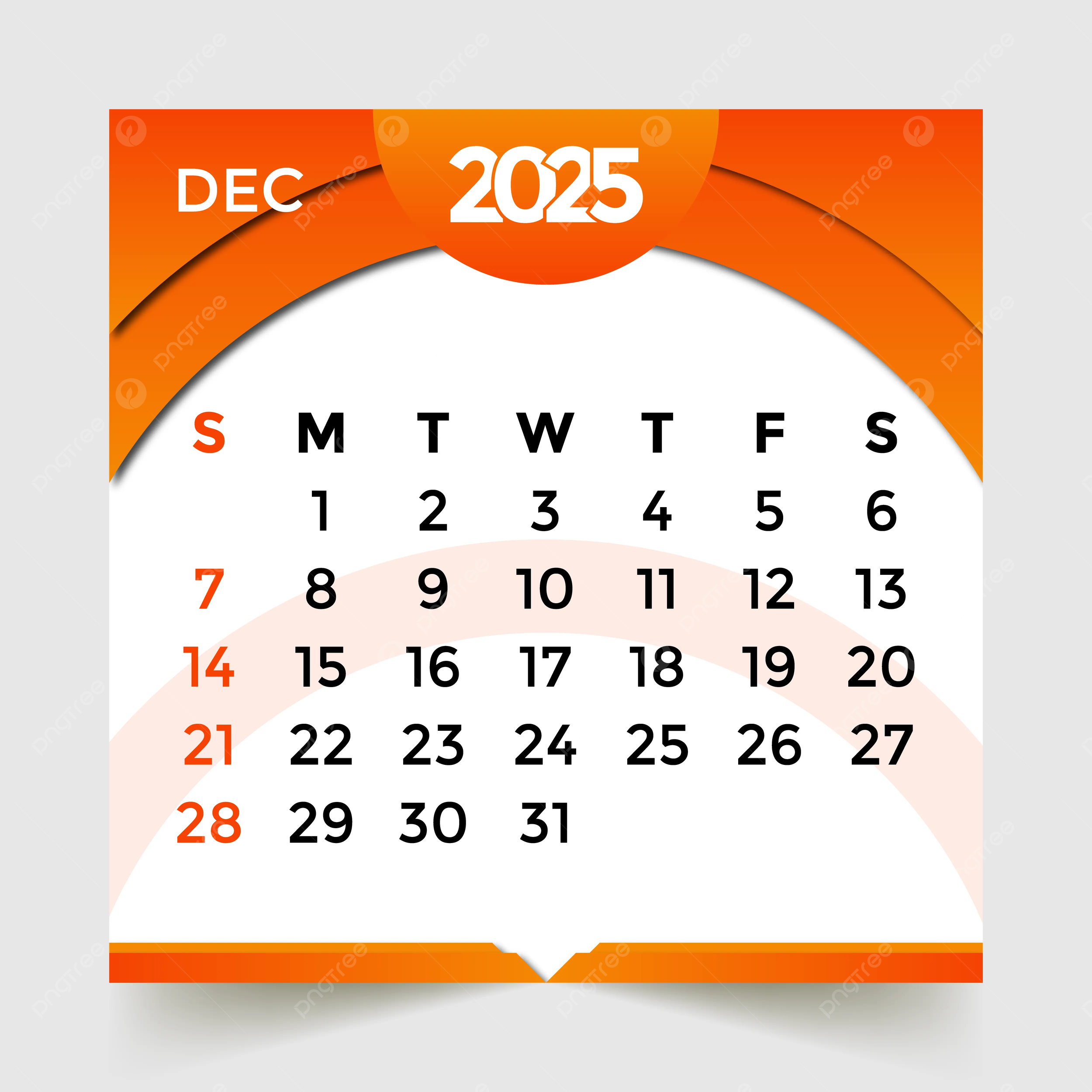 Blank Monthly Calendar December 2025