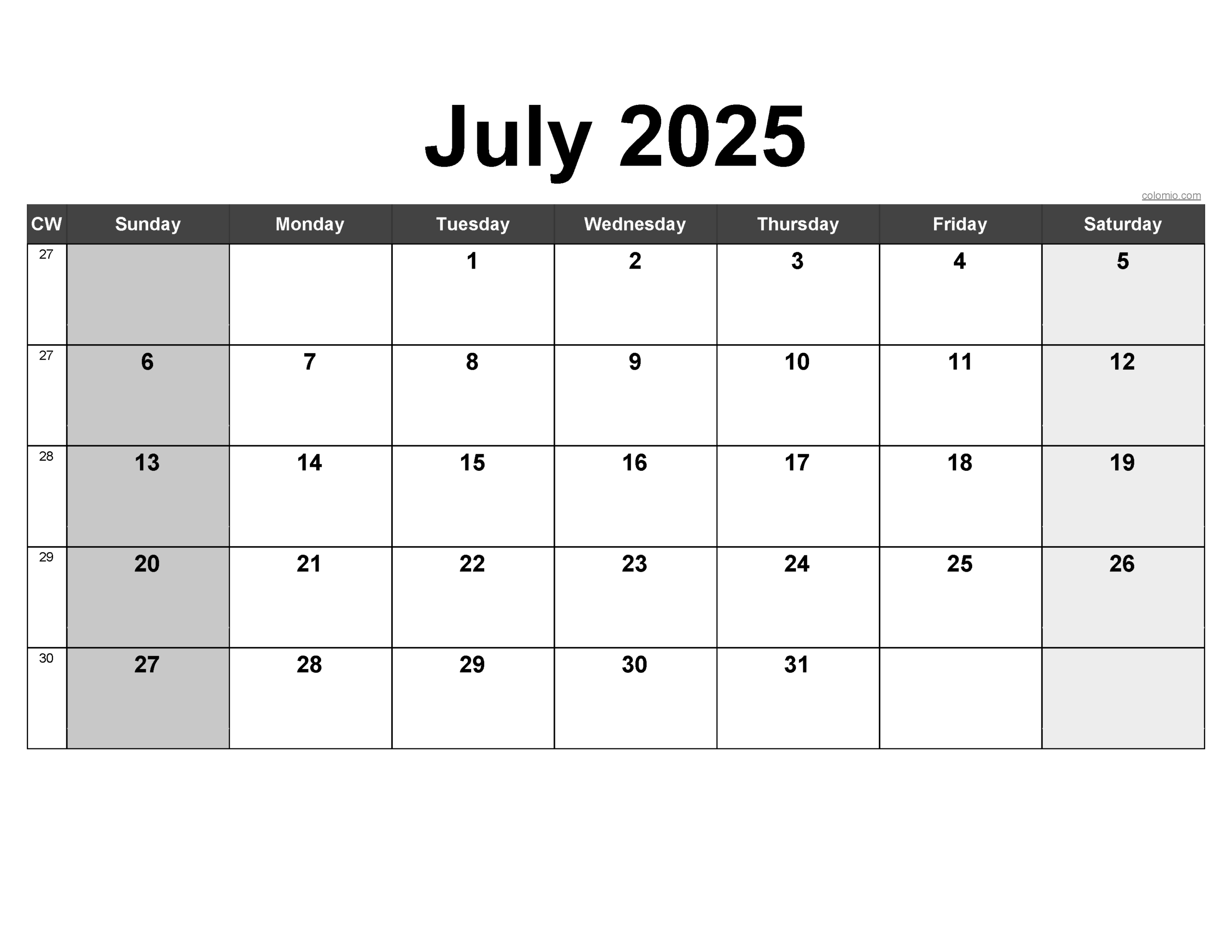 Blank Calendar 2025 Excel