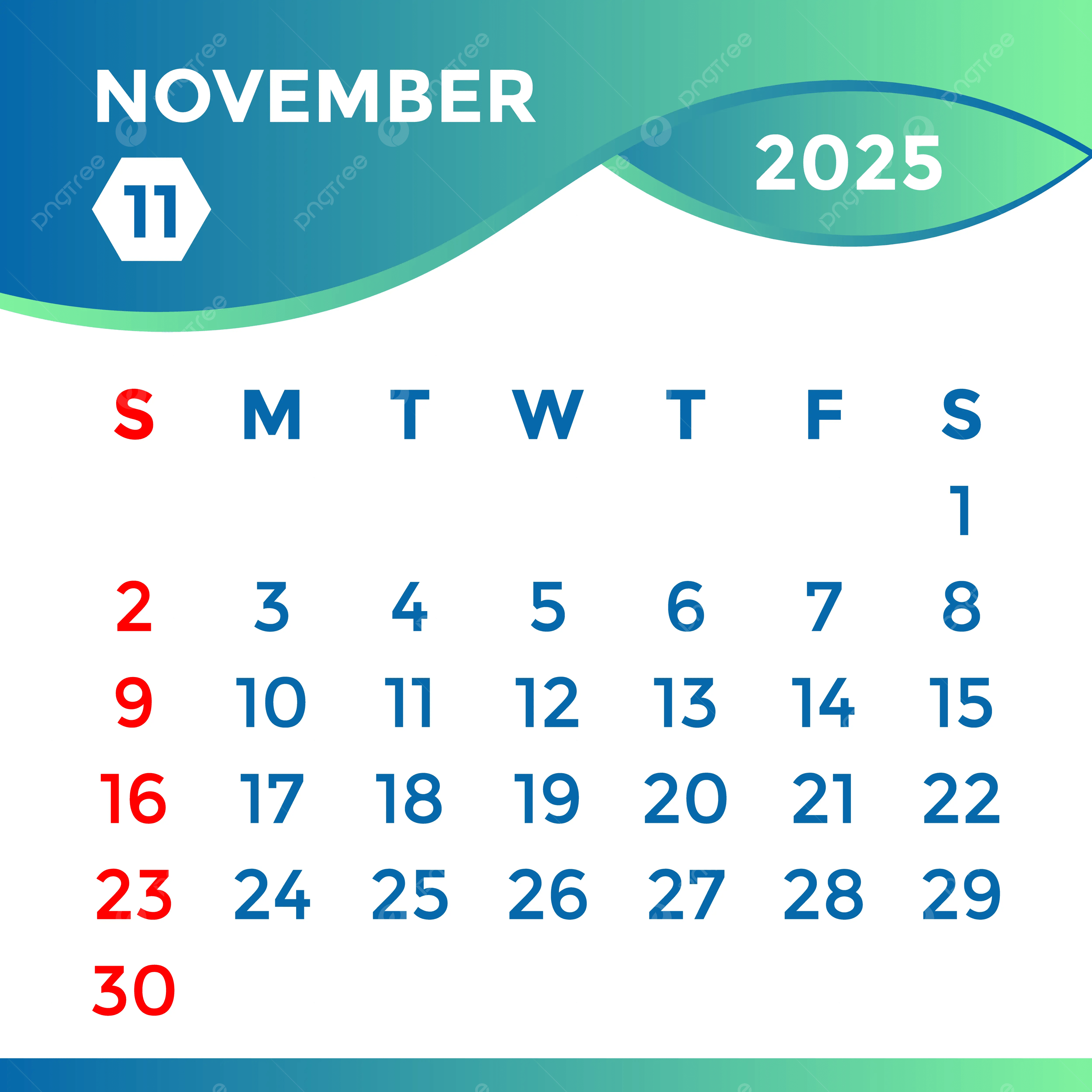 2025 Calendar November Month Vector Template Download On Pngtree