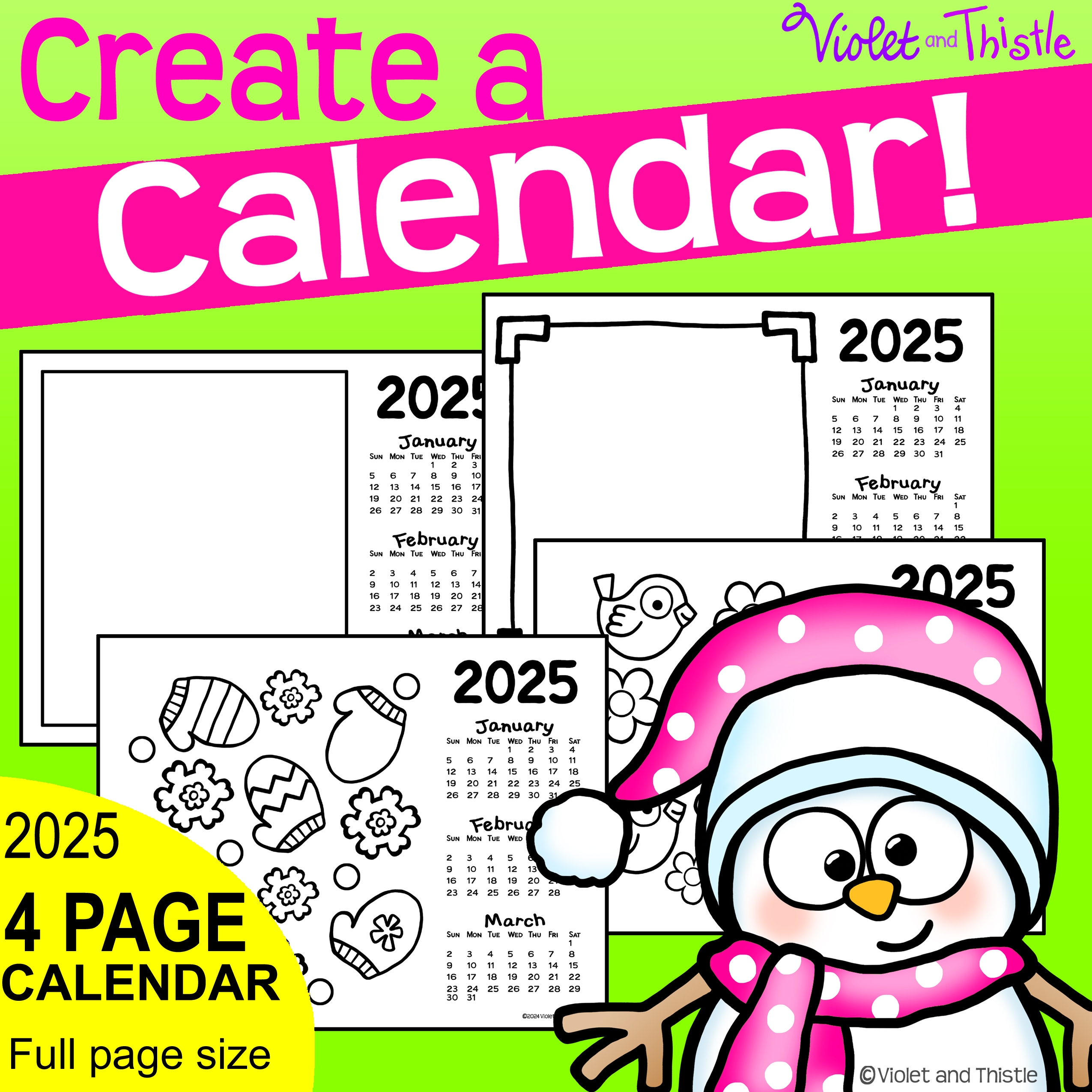 2025 Calendar Parent Christmas Gift Coloring 4 Page Saver Fast Easy Low Cost Quick Last Minute 4PG Made By Teachers