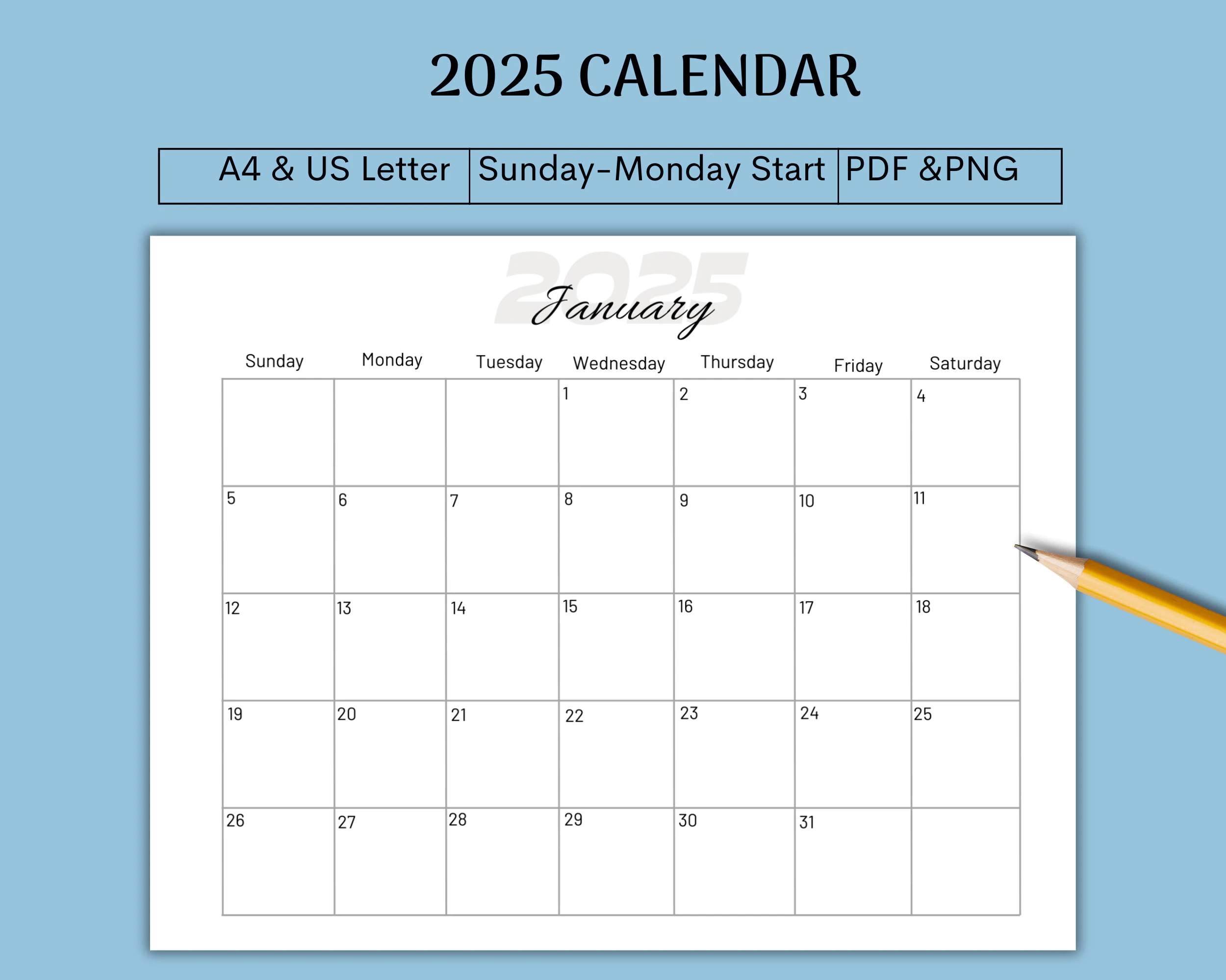 2025 Blank Printable Calendar Word
