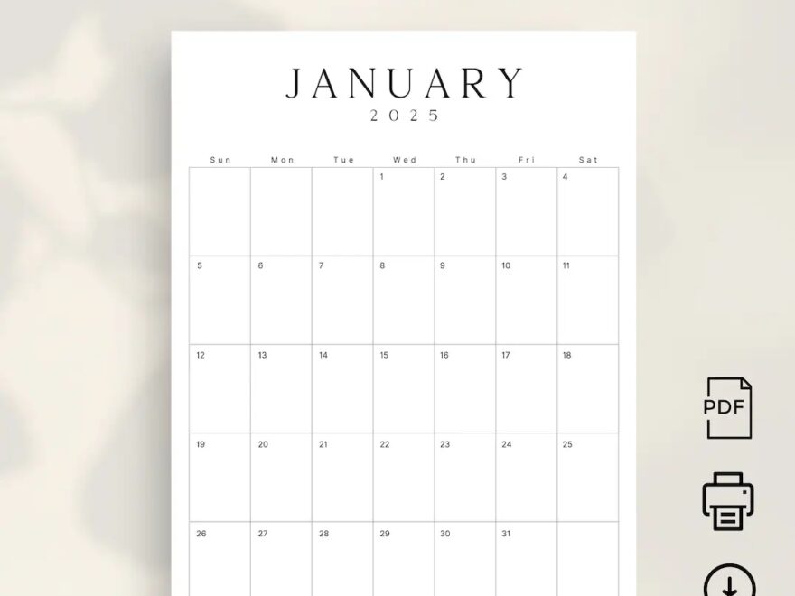 2025 Calendar Printable 2025 Monthly Planner Portrait 2025 LUXE Monthly Calendar Vertical A4 Letter Size Sunday Monday Start Calendar PDF Etsy