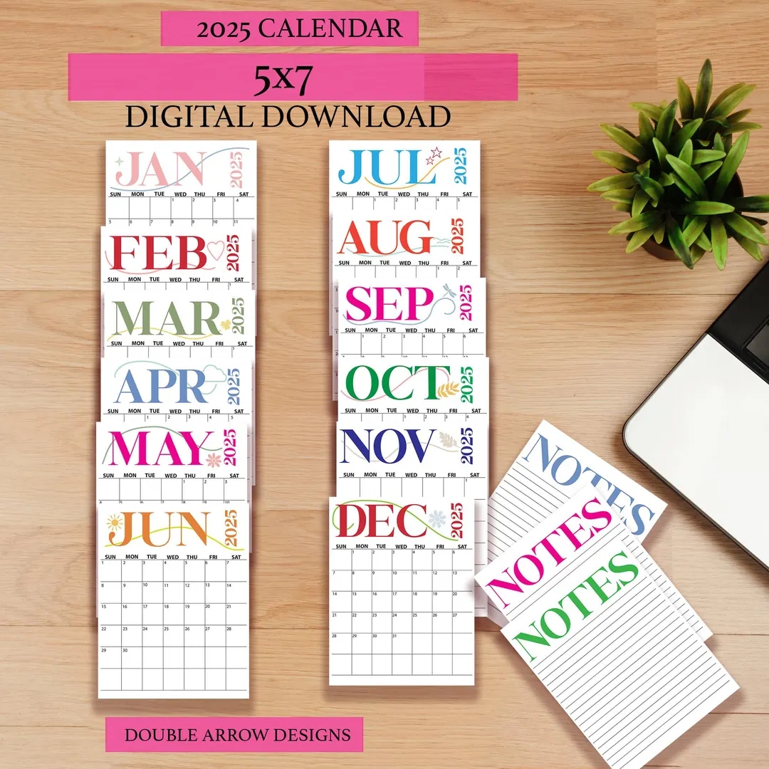 2025 Calendar Printable 5x7 Calendar 2025 2025 Calendar Printable Calendar2025 Monthly Calendar Printable Instant Calendar Download Etsy