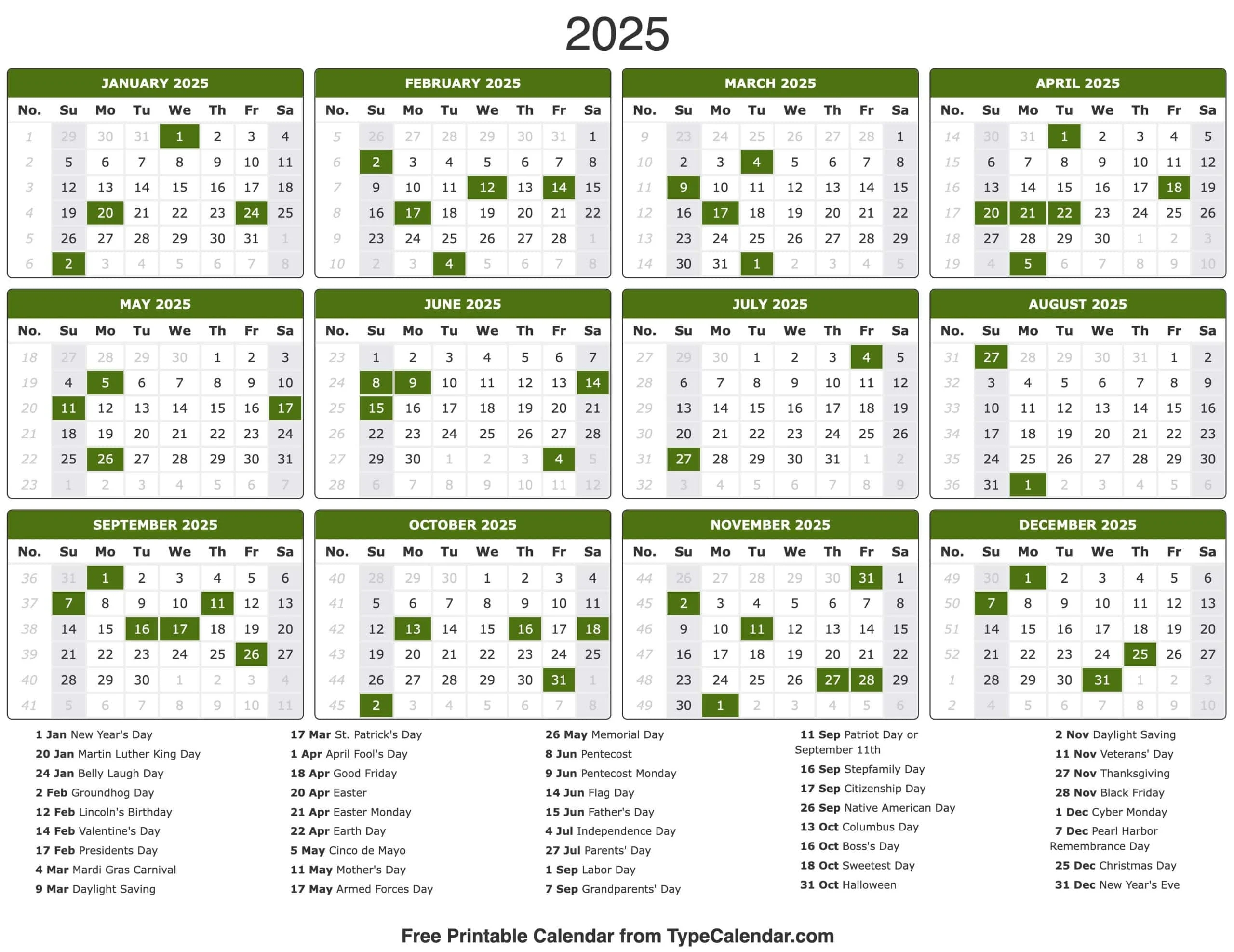 2025 Calendar Blank Template