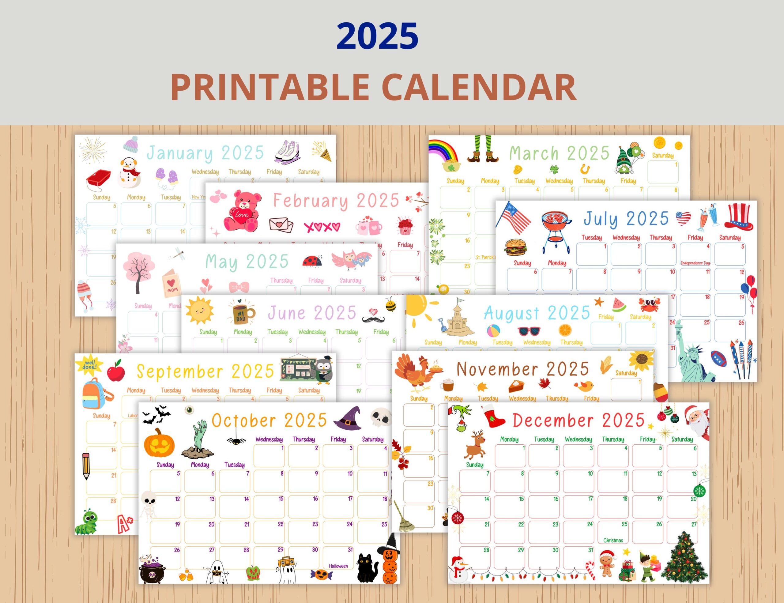 2025 Calendar Printable cute Kids Calendar 2025 wall Calendar Pdf editable Calendar kids Monthly Planner homeschool Calendars animated JEF19 Etsy