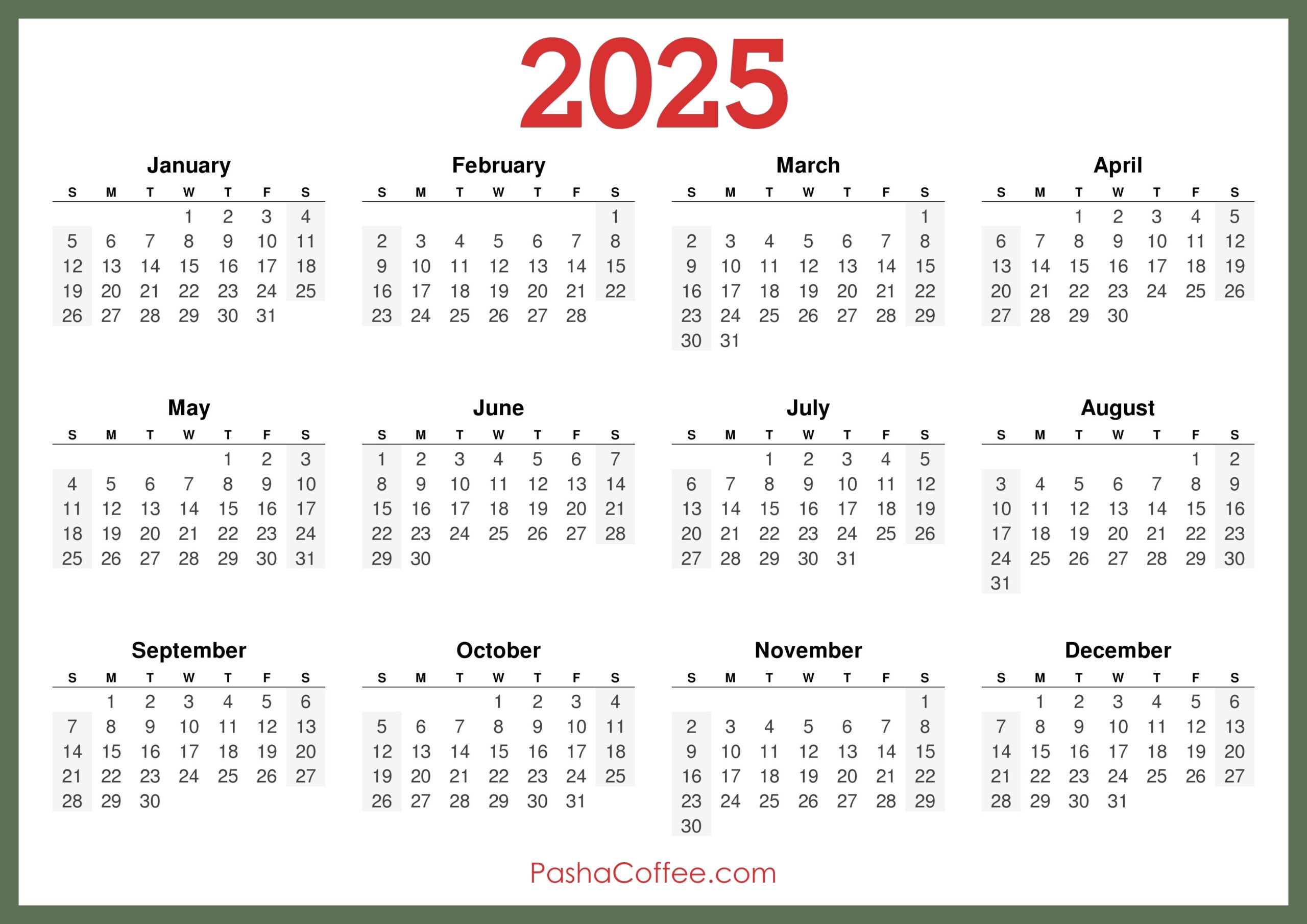 Blank Calendar 2025 Free