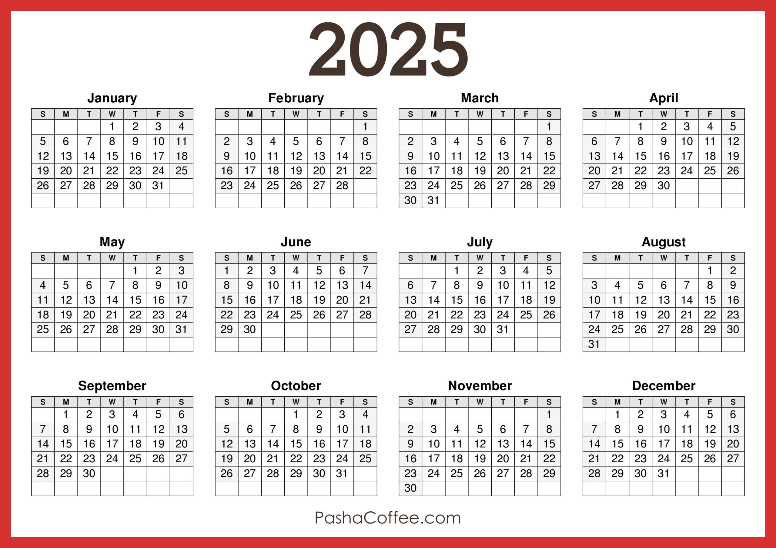 Blank Calendar 2025 Year