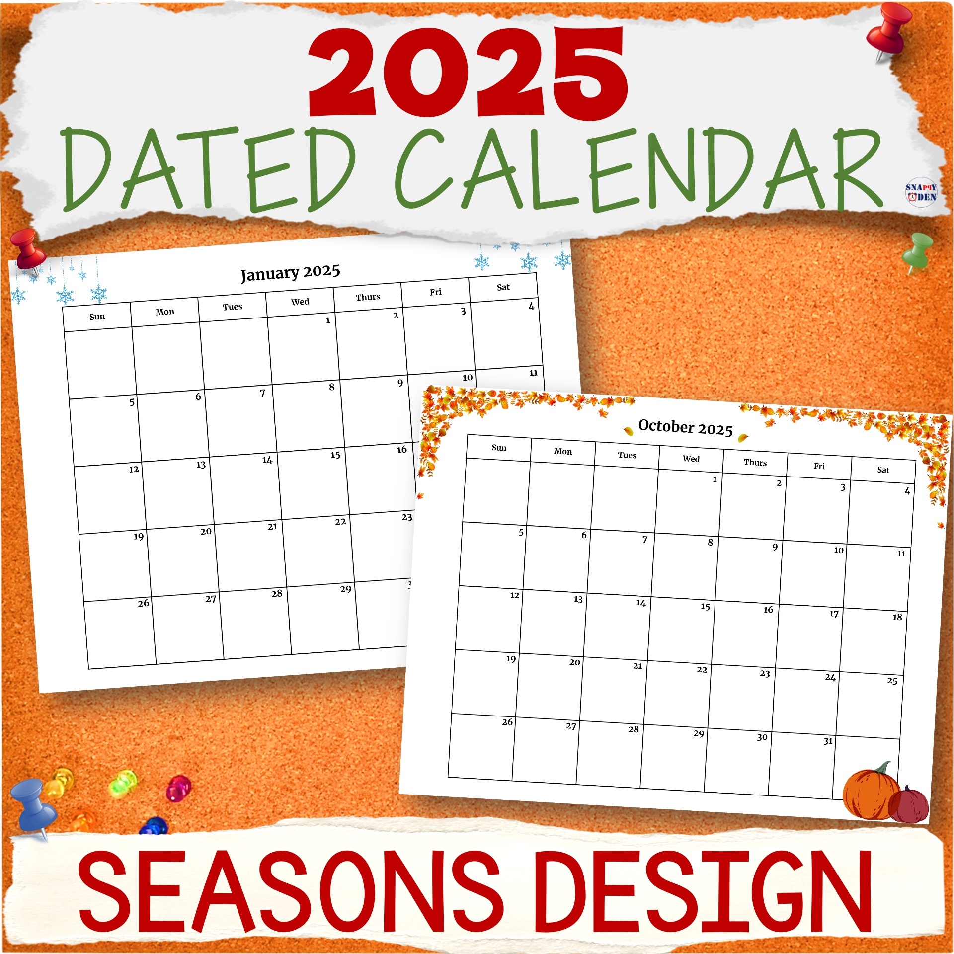 2025 Calendar Printable Landscape Templates Seasons Monthly Dated Calendars Made By Teachers