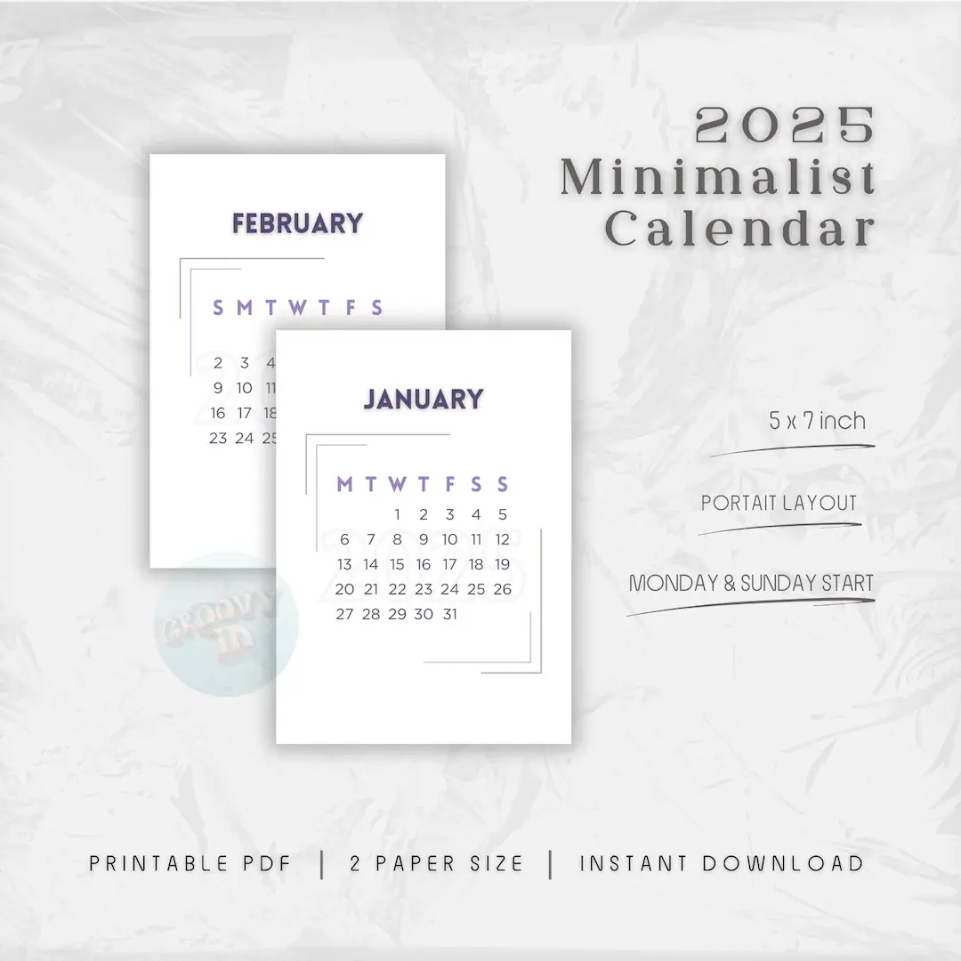 2025 Calendar Printable Mini Calendar 2025 Monthly Calendar 2025 Portrait A5 Minimalist Simple Etsy