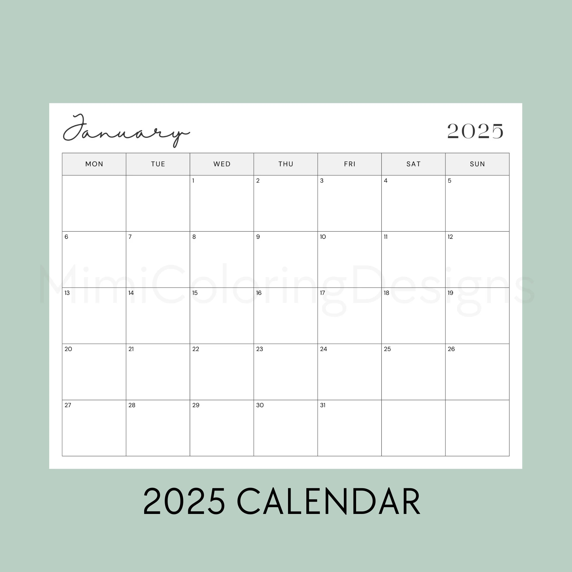 Woodland 2025 Blank Calendar Template