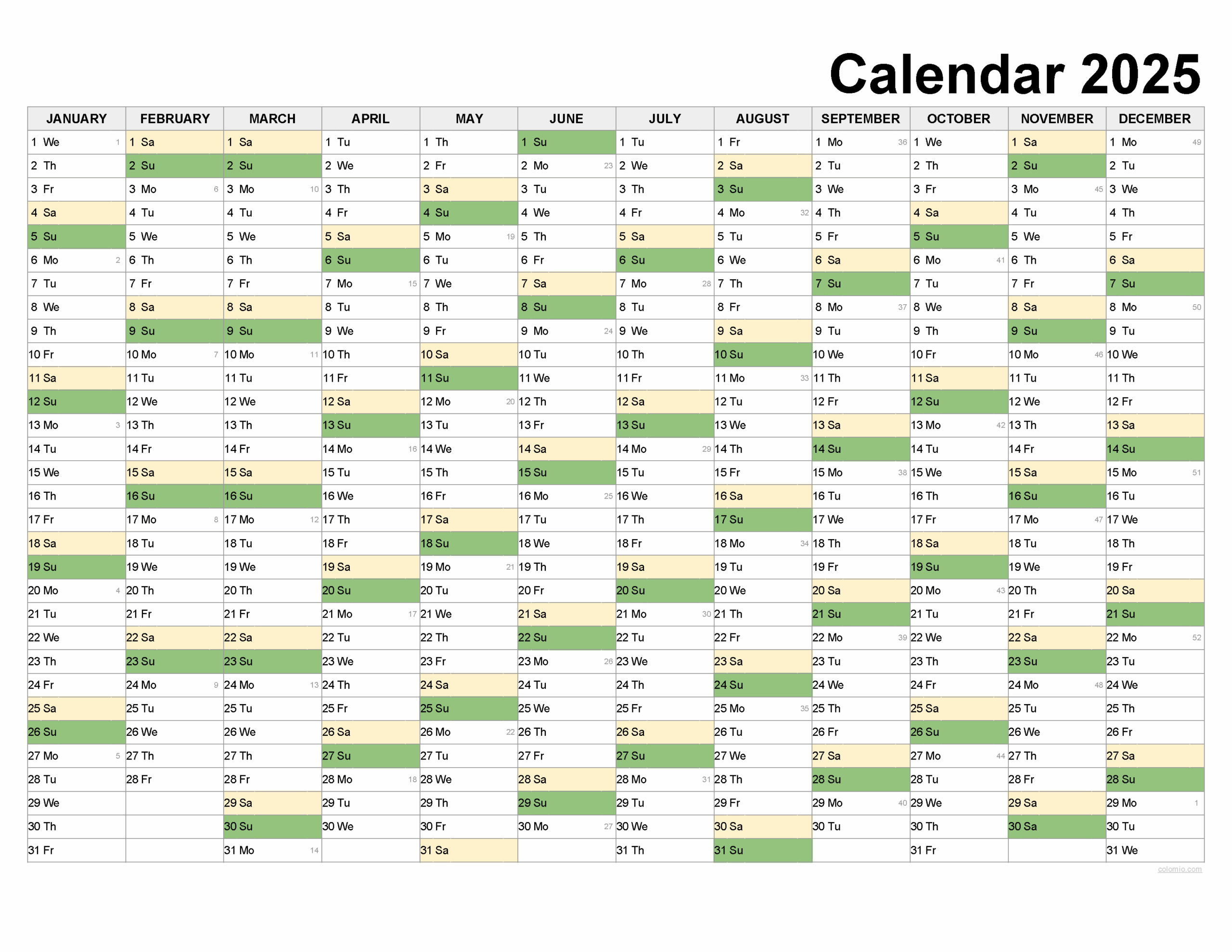 11x17 Blank Printable Calendar 2025