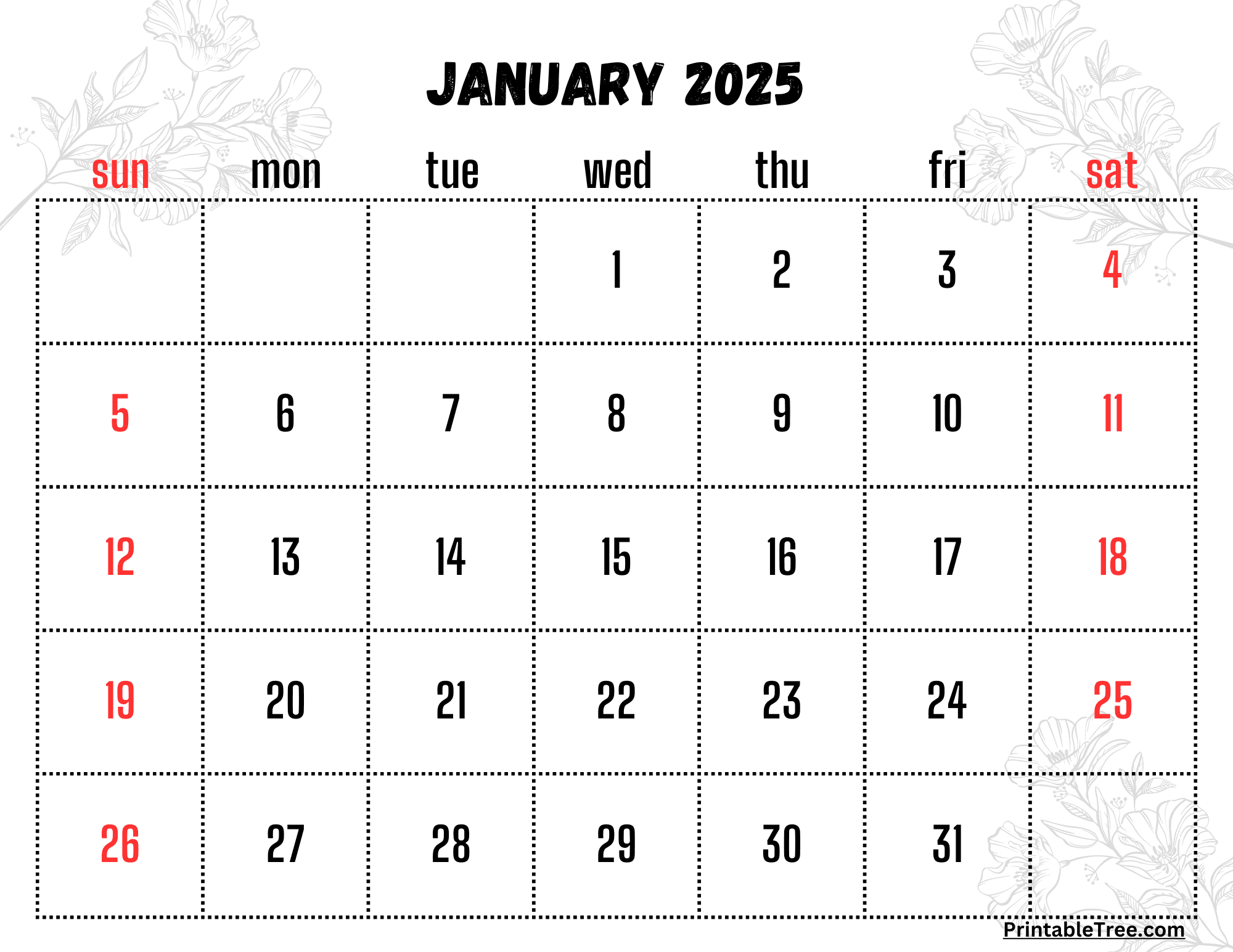2025 Blank Monthly Calendar Template