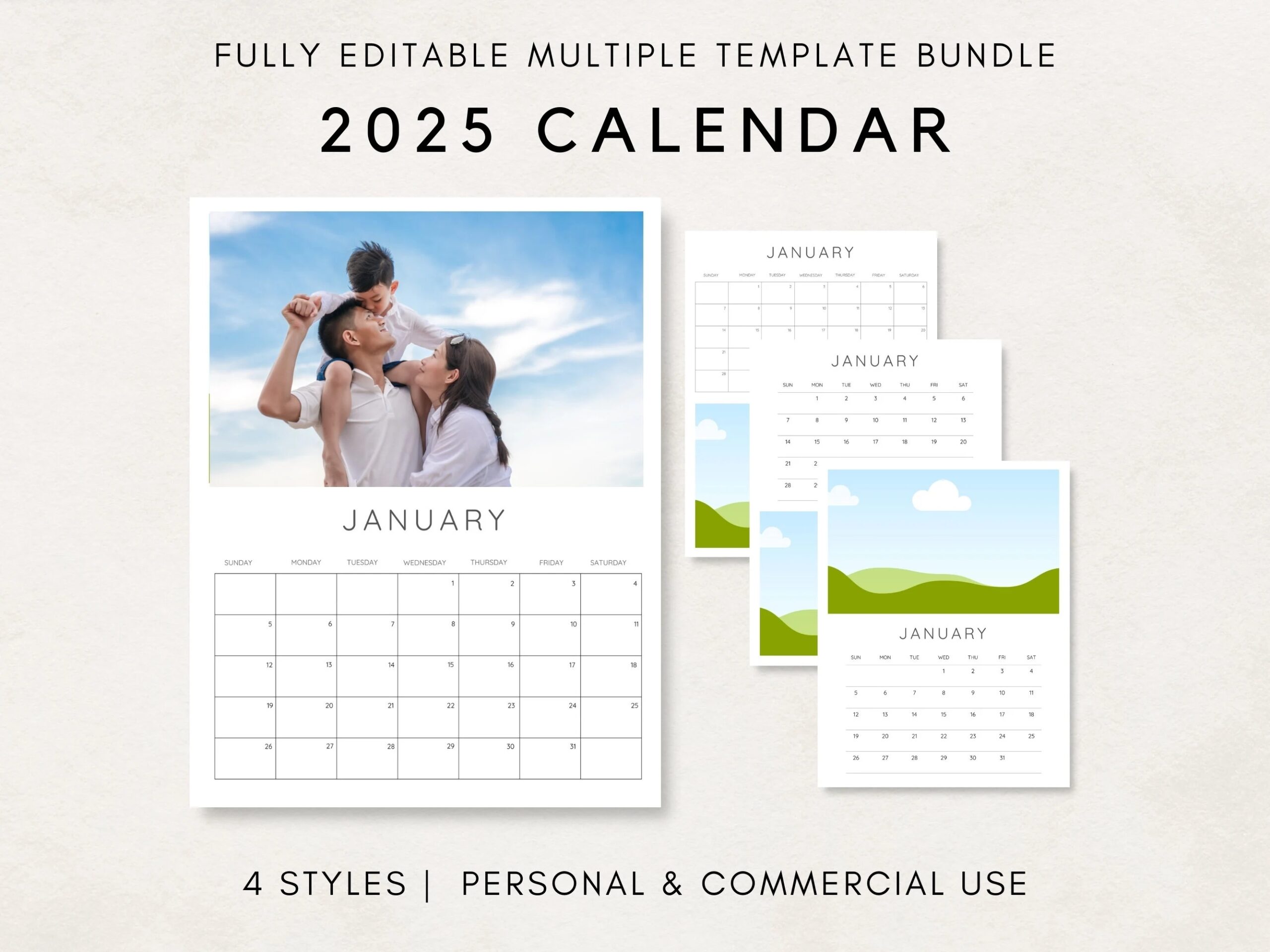 2025 Calendar Template Photo Calendar 2025 Wall Calendar Blank Calendar PLR Calendar Editable Calendar Calendar Template DIY Calendar Etsy