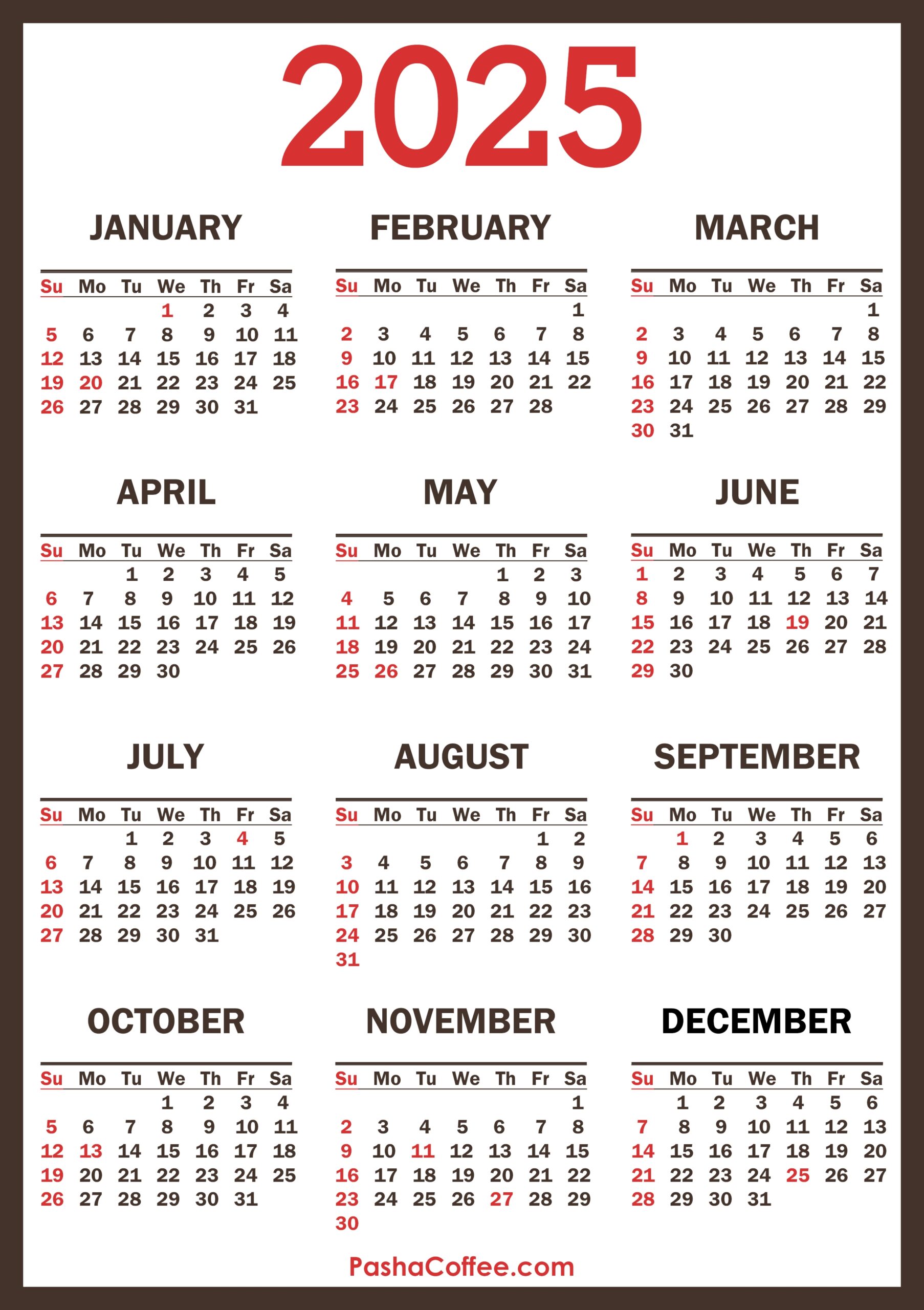 2025 Calendar With Holidays Printable Free Vertical PashaCoffee