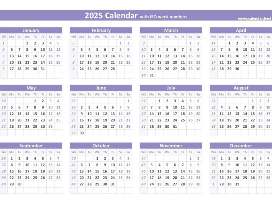 2025 Calendar With Week Numbers US And ISO Week Numbers
