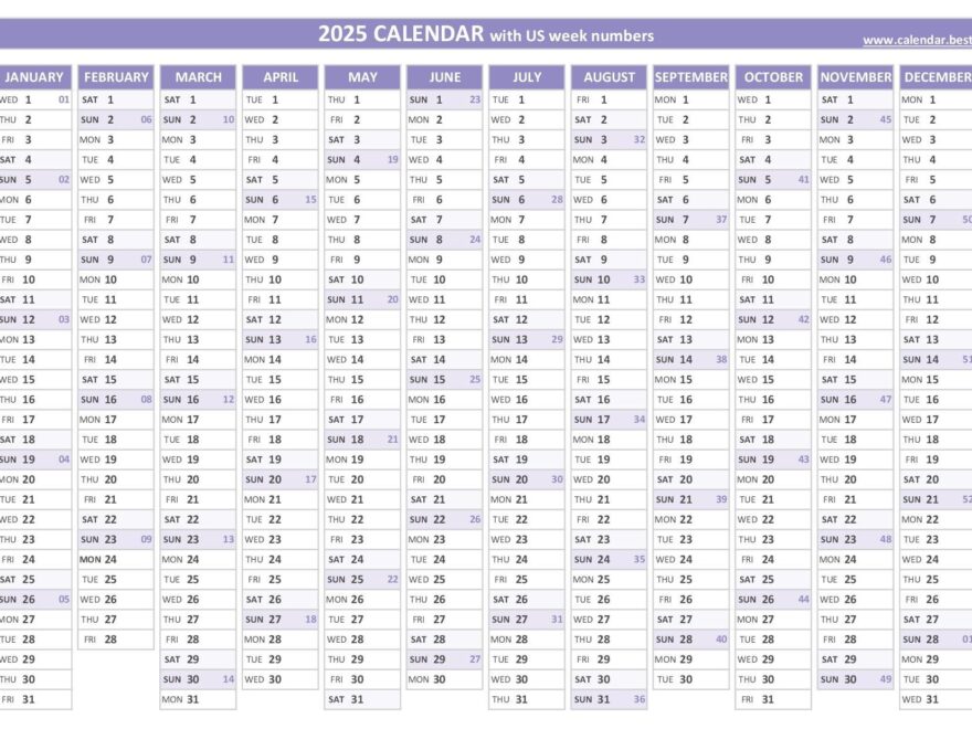 2025 Calendar With Week Numbers US And ISO Week Numbers